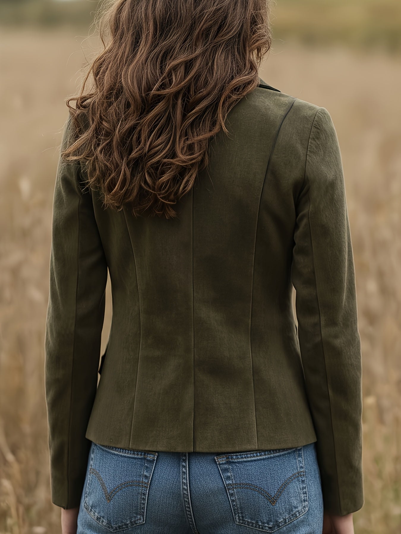 Women'S Vintage Olive Green Jacket - Structured Short Coat with Button Front Closure, Elegant Lapel Collar, Non-Stretch Fabric for Fall/Winter, Everyday & Formal Outfits - Women'S Outerwear Jacket, Winter Clothing, Classic De