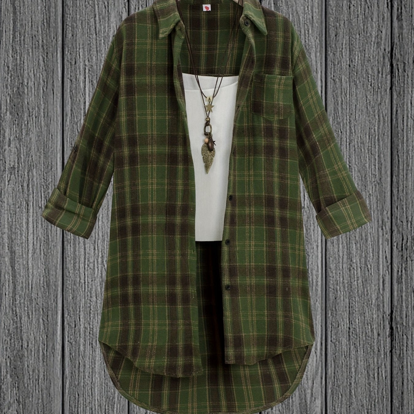 Ladies' elegant vintage plaid shirt clip - oversized collar and chest pocket, plaid jacket, casual to formal suit jacket for all seasons (machine washable, no elasticity), suitable for matching jeans or dresses, Women's plaid