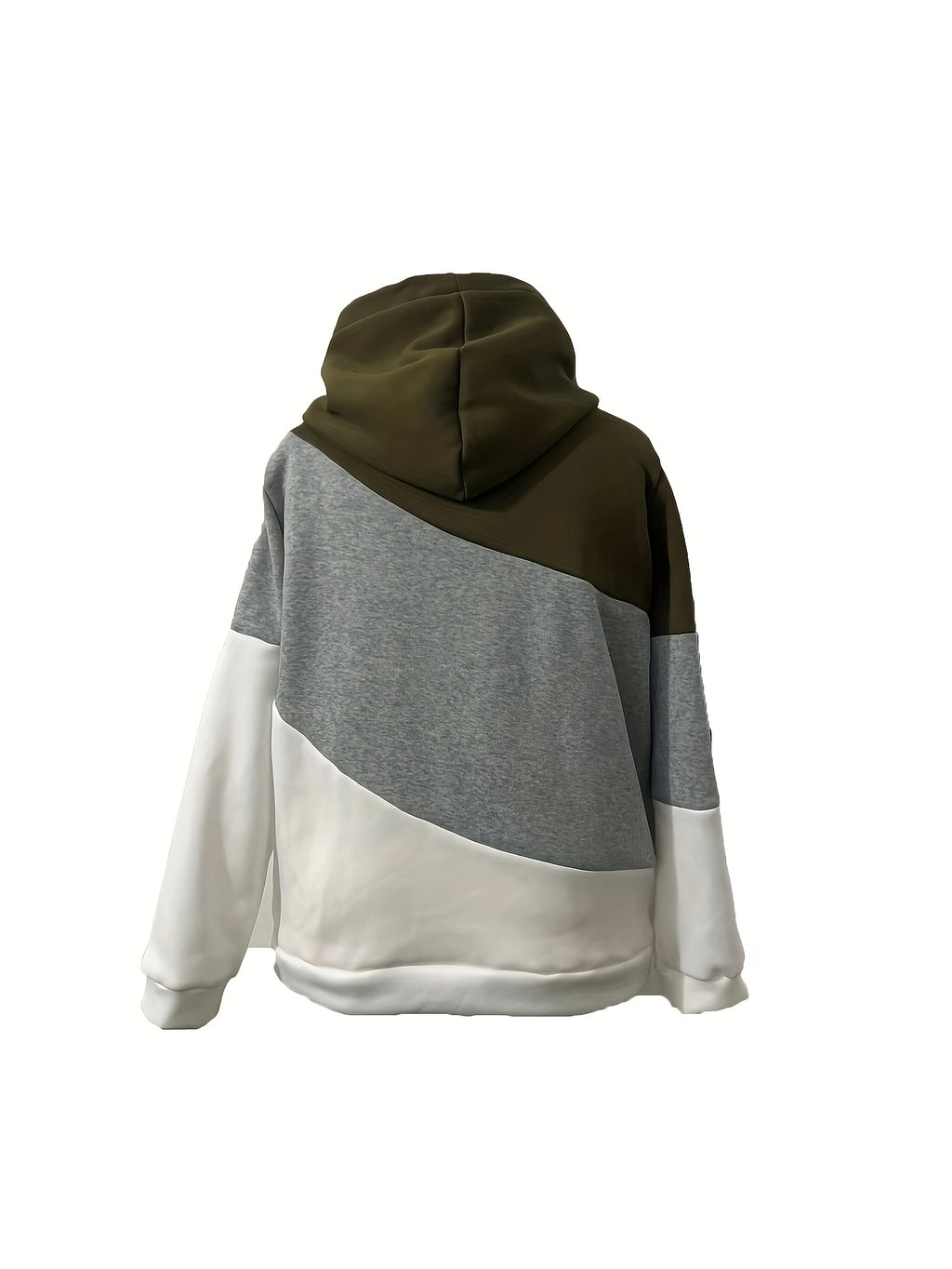 1pc Women'S Plus Size Casual Patchwork Hoodie - Polyester Knit Fabric with Slight Stretch, Hooded Collar, Long Sleeve Pullover for Fall/Winter