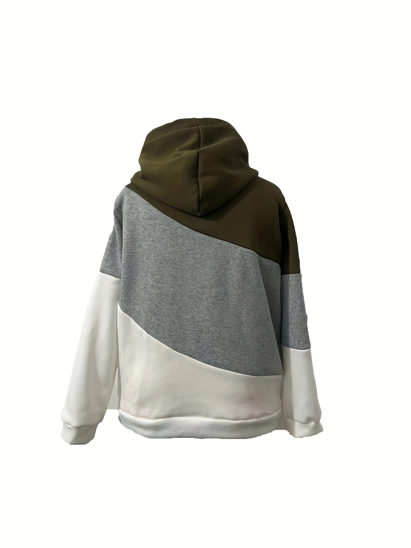 1pc Women'S Plus Size Casual Patchwork Hoodie - Polyester Knit Fabric with Slight Stretch, Hooded Collar, Long Sleeve Pullover for Fall/Winter