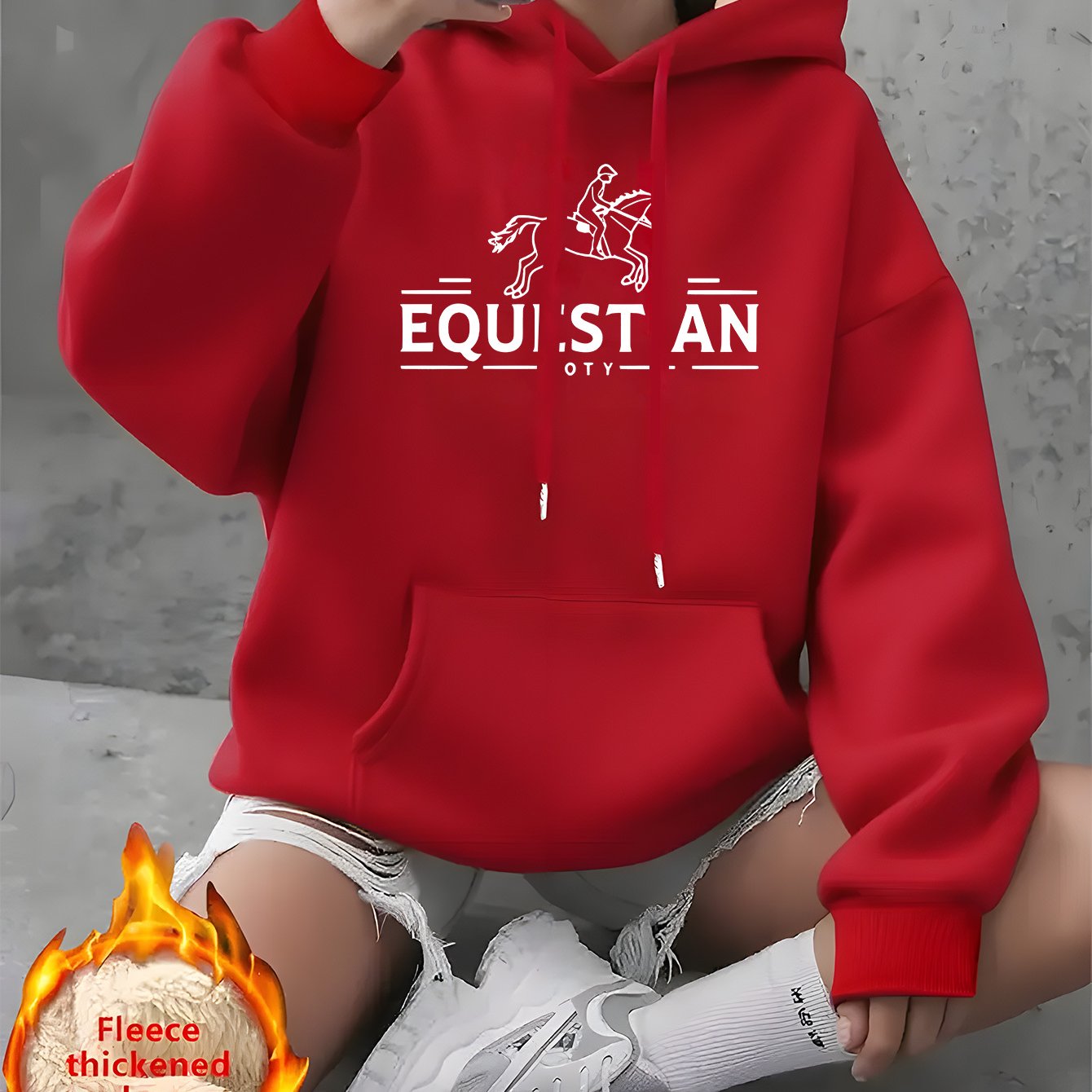 Women'S Equestrian City Horse Riding Graphic Hooded Fleece Sweatshirt - with Lettering & Horse Print, Casual Winter Warmth, Machine Washable, Horse Riding Clothes, Leisure Wear, Cozy Clothing, Durable Fabric, Printed Top, Out