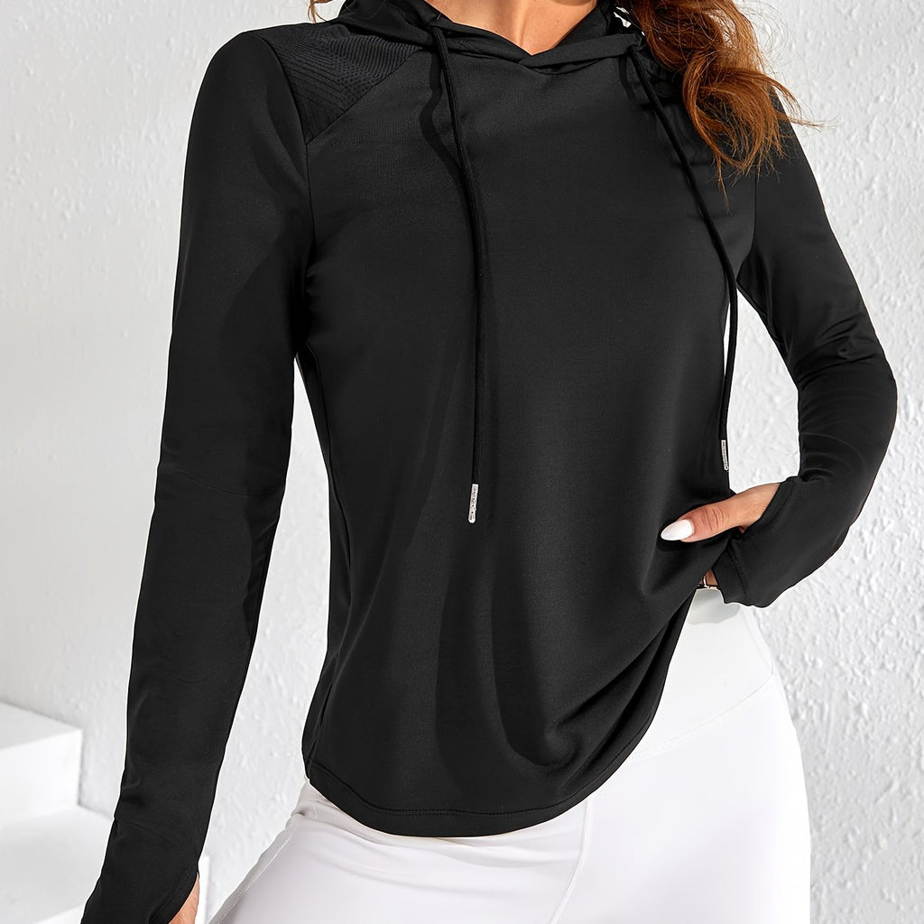 Women'S Light Solid Color Long Sleeve Hooded Sweatshirt - Stretchy Athletic Pullover with Drawstring Hood, All-Season Gym & Casual Wear