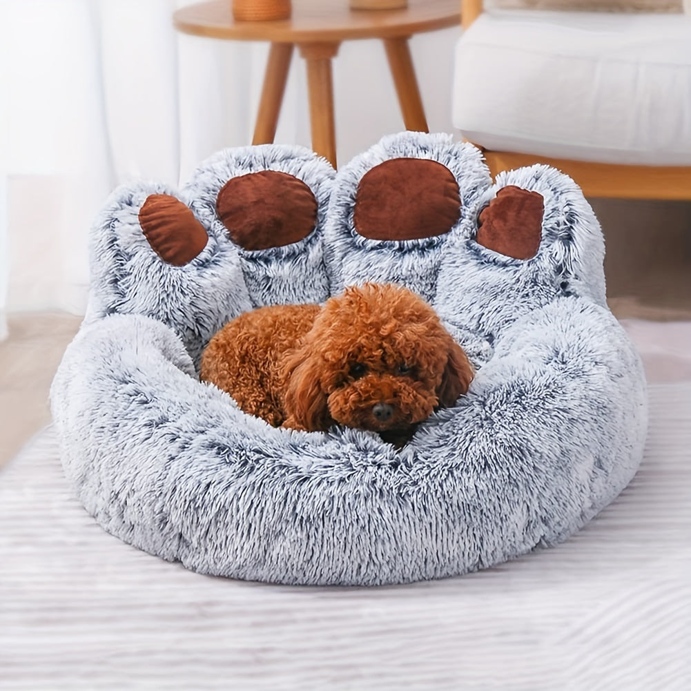 Cute Bear Paw Shape Dog Bed & Cat Bed, Calming Donut Dog Bed, Warming Cozy Soft Dog Round Bed, Plush Dog Cat Cushion Bed Christmas Gift