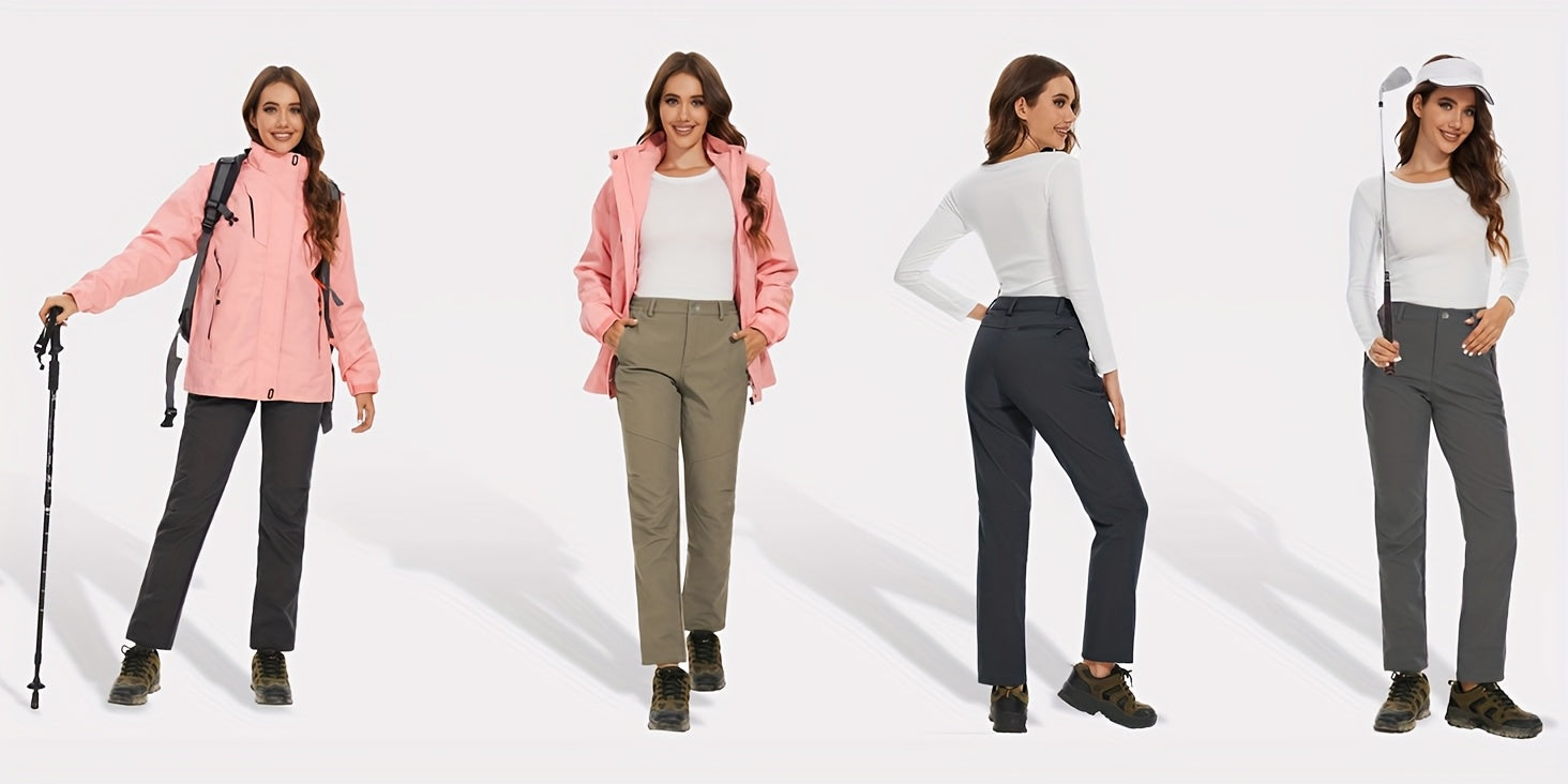 Women'S Thermal Insulated Fleece-Lined Softshell Ski Pants - Winter Warm Hiking Pants with Full-Length Zipper Closure, Snow Skiing Pants for Skiing, Hiking, Outdoor Activities - All-season Casual Outdoor Wear, Hiking Gear, Du