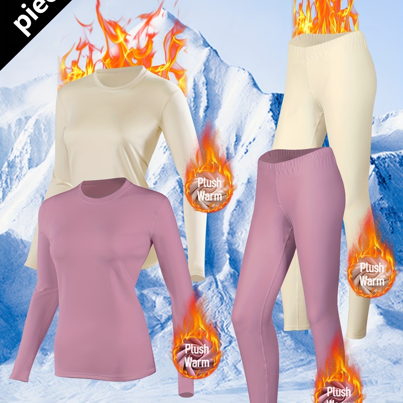4pcs Autumn Set for Women: Warm Underwear, Fleece-Lined Thermal Base Layer Top and Pants for Winter