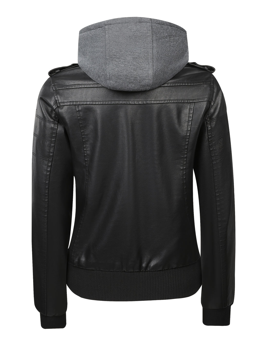 PUPU Women's Retro Leather Jacket - Black Long Sleeve Zipper Front Jacket with Pockets, Machine Washable Casual Outerwear for All Seasons