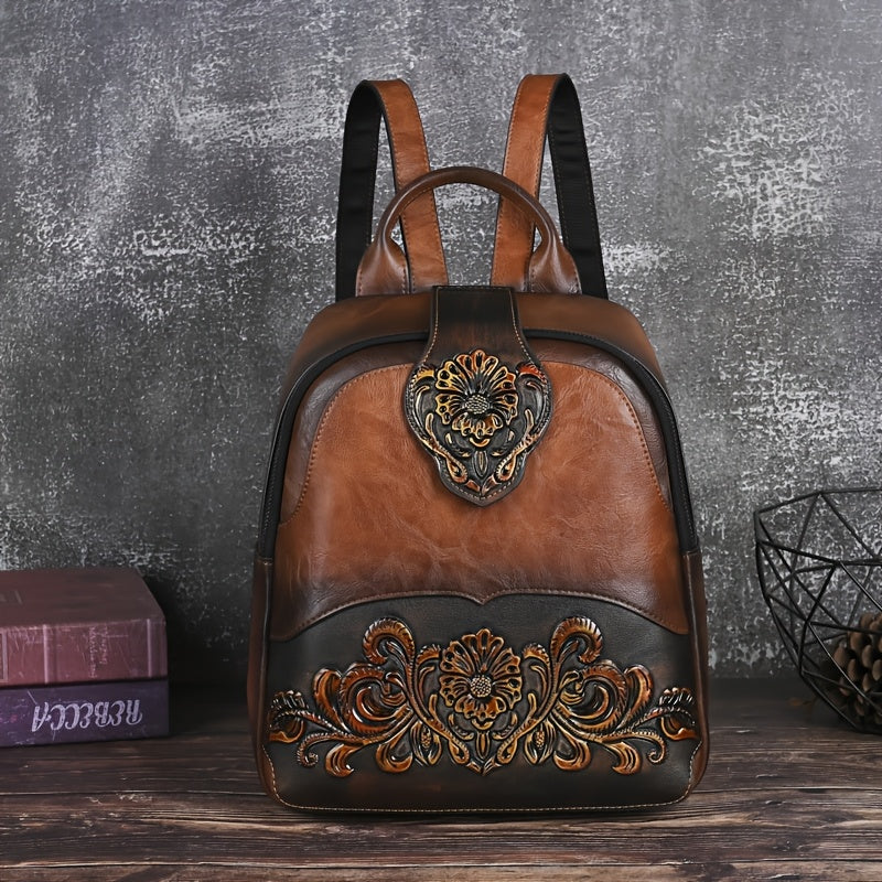 Women's Vintage Western Boho Backpack - Large Capacity Handbag with Floral & Lace-like Paisley Print, Adjustable Shoulder Straps, Golden-Tone Hardware (Coffee/Dark Brown/Tortoiseshell),, Travel