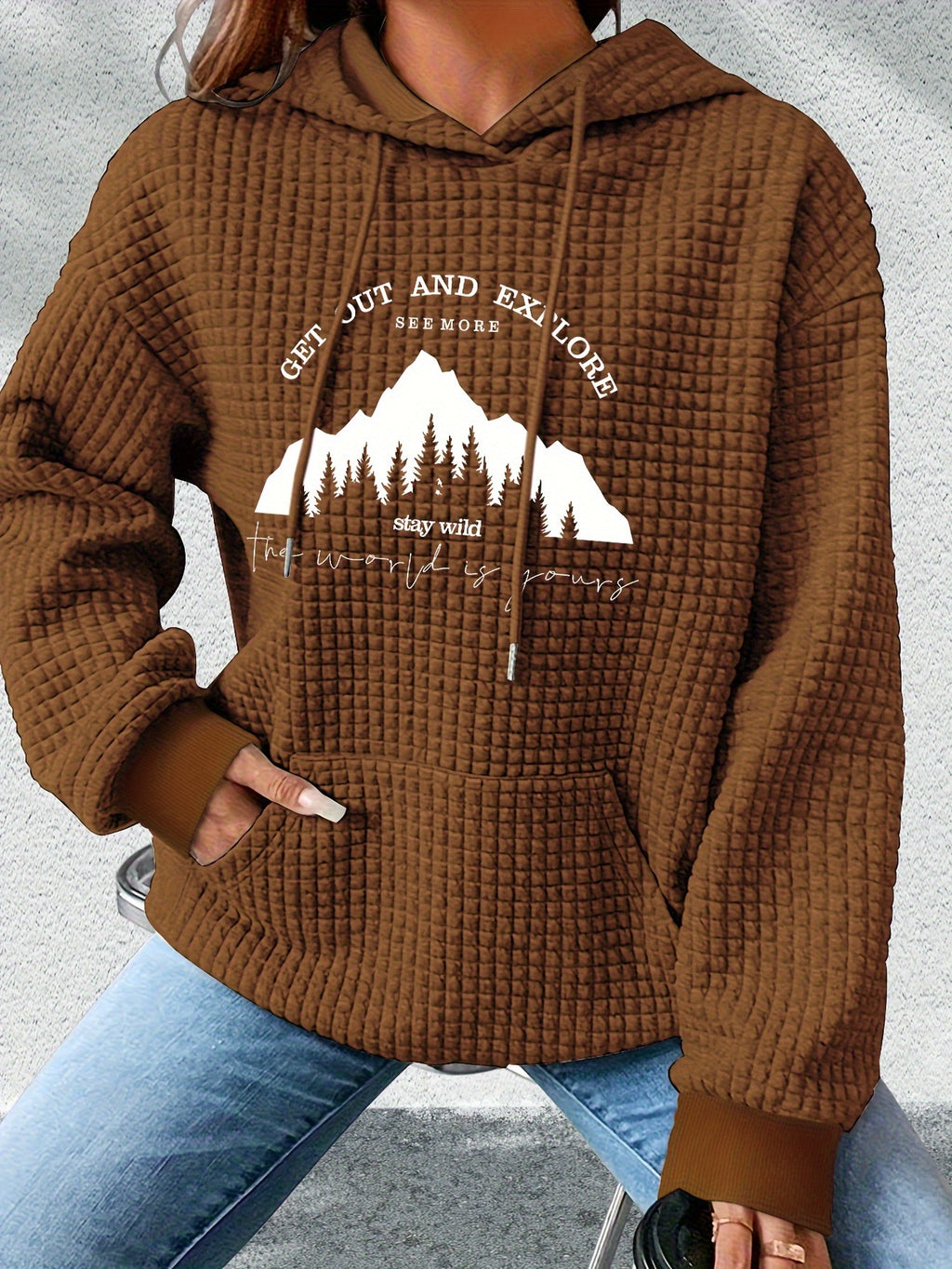 graphic print hoodie, drawstring casual hooded sweatshirt for winter & fall, Women's clothing, Loungewear, Winter Fashion, Urban Style, Geometric Pattern, Cozy Fabric, Quality Stitching, Unisex Style, Printed Hoodie, Women's