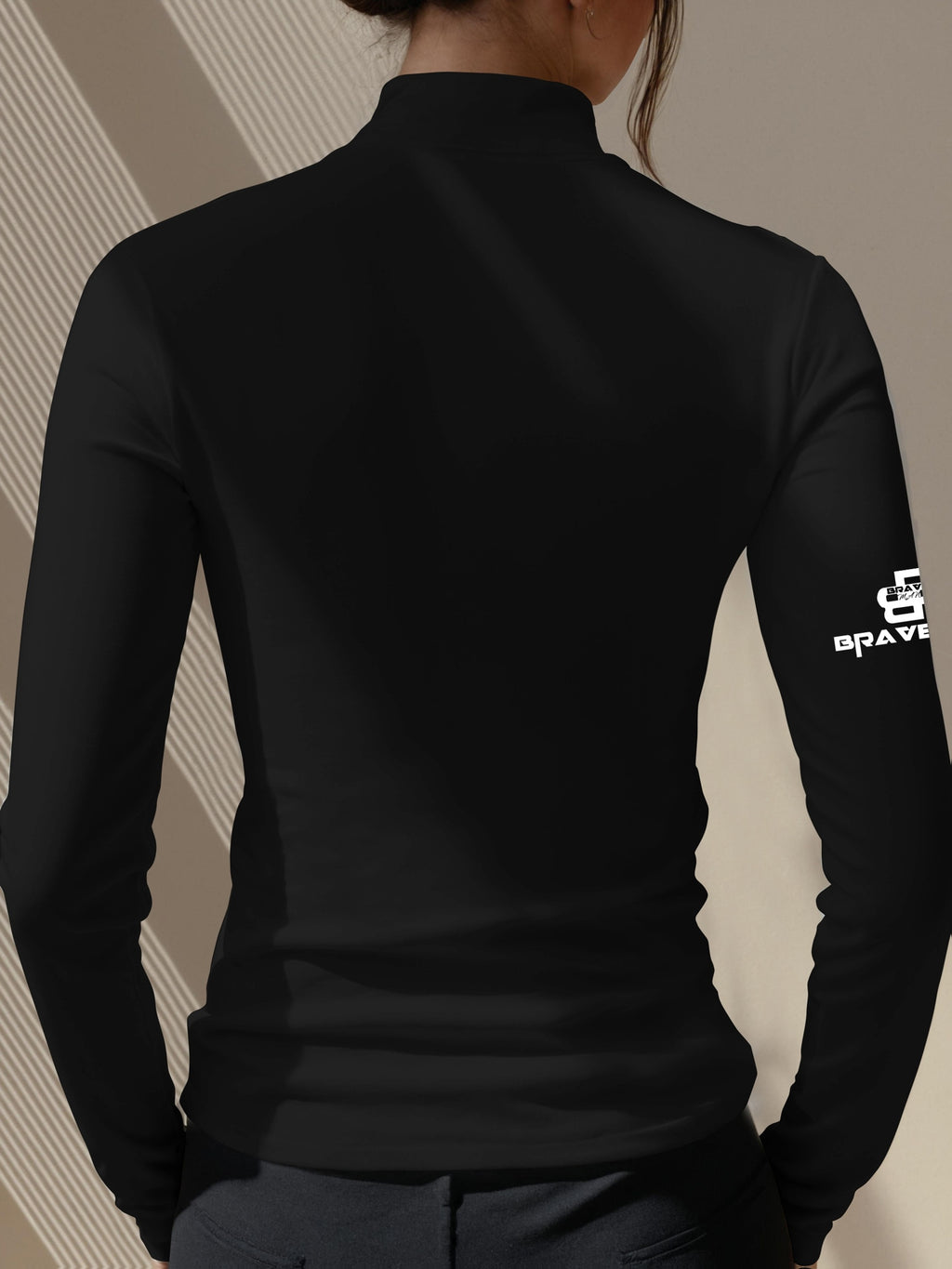 Women's Thermal Turtleneck Sweater Shirt - Long Sleeve White Base with Black Collar & B-Fit Logo Print, Slim-Fit Winter Layering Top, Hand Washable Stretchy -like Texture for Office, Casual & Cold Weather (No Bulk)