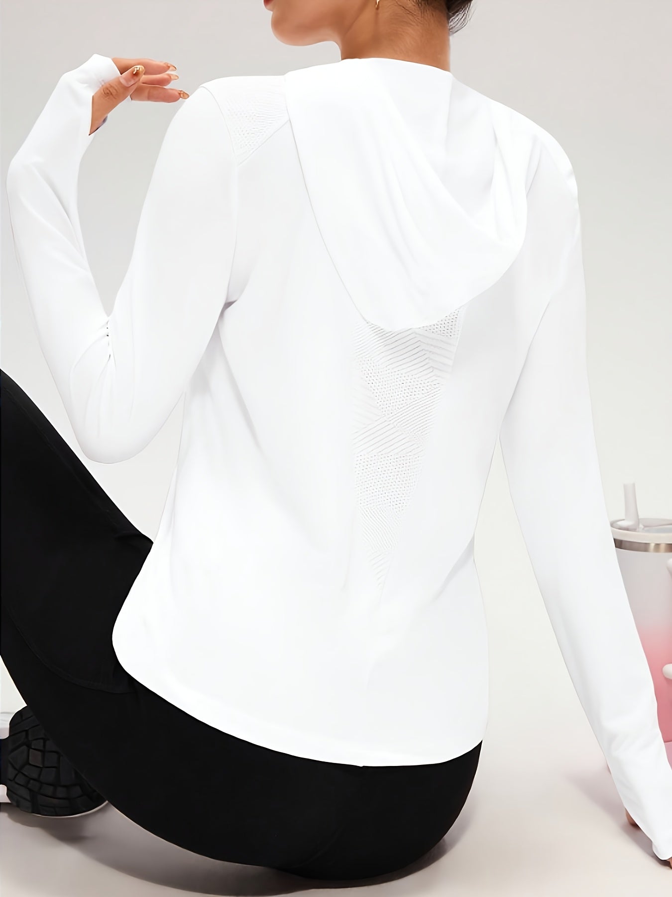 Women'S Light Solid Color Long Sleeve Hooded Sweatshirt - Stretchy Athletic Pullover with Drawstring Hood, All-Season Gym & Casual Wear