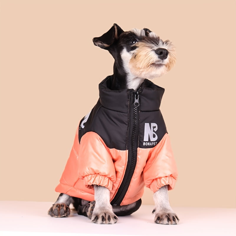 Winter Warm Pet Clothes, Reflective Letter Graphic Dog Coat With Zip Up, Dog Thick Padded Jacket For Cold Seasons Christmas Gift