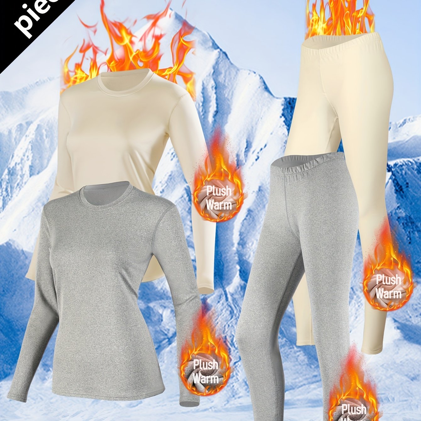 4pcs Autumn Set for Women: Warm Underwear, Fleece-Lined Thermal Base Layer Top and Pants for Winter