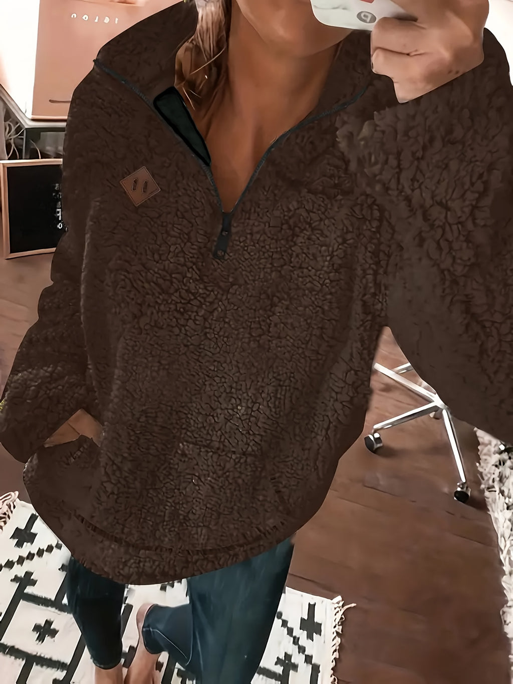 Women'S Cozy Fleece Zip-Up Sweatshirt with Stand Collar - Light Blue, Long Sleeve, Casual Fall/Winter Pullover, Soft & Warm, Perfect for Casual Attire, Casual Winter Wear | Stand Collar Sweatshirt | Zippered Pullover, Sweater