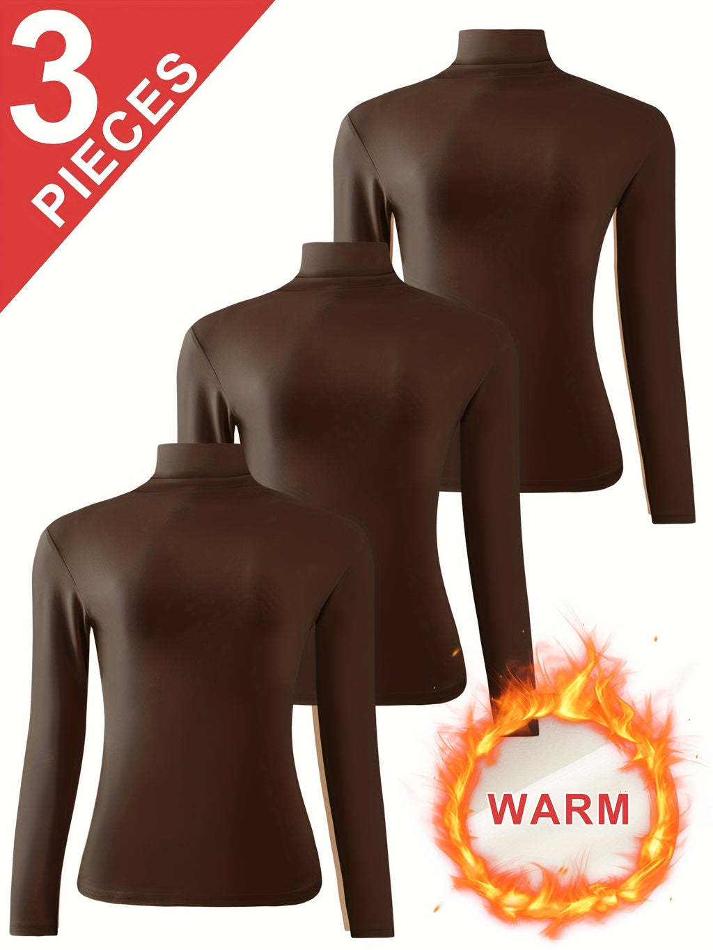 [3pcs Women'S Thermal Base Layer Tops] 3-Pack Women'S Thermal Base Layer Tops, Polyester Knit Warm Half-Turtleneck Shirts for Autumn and Winter