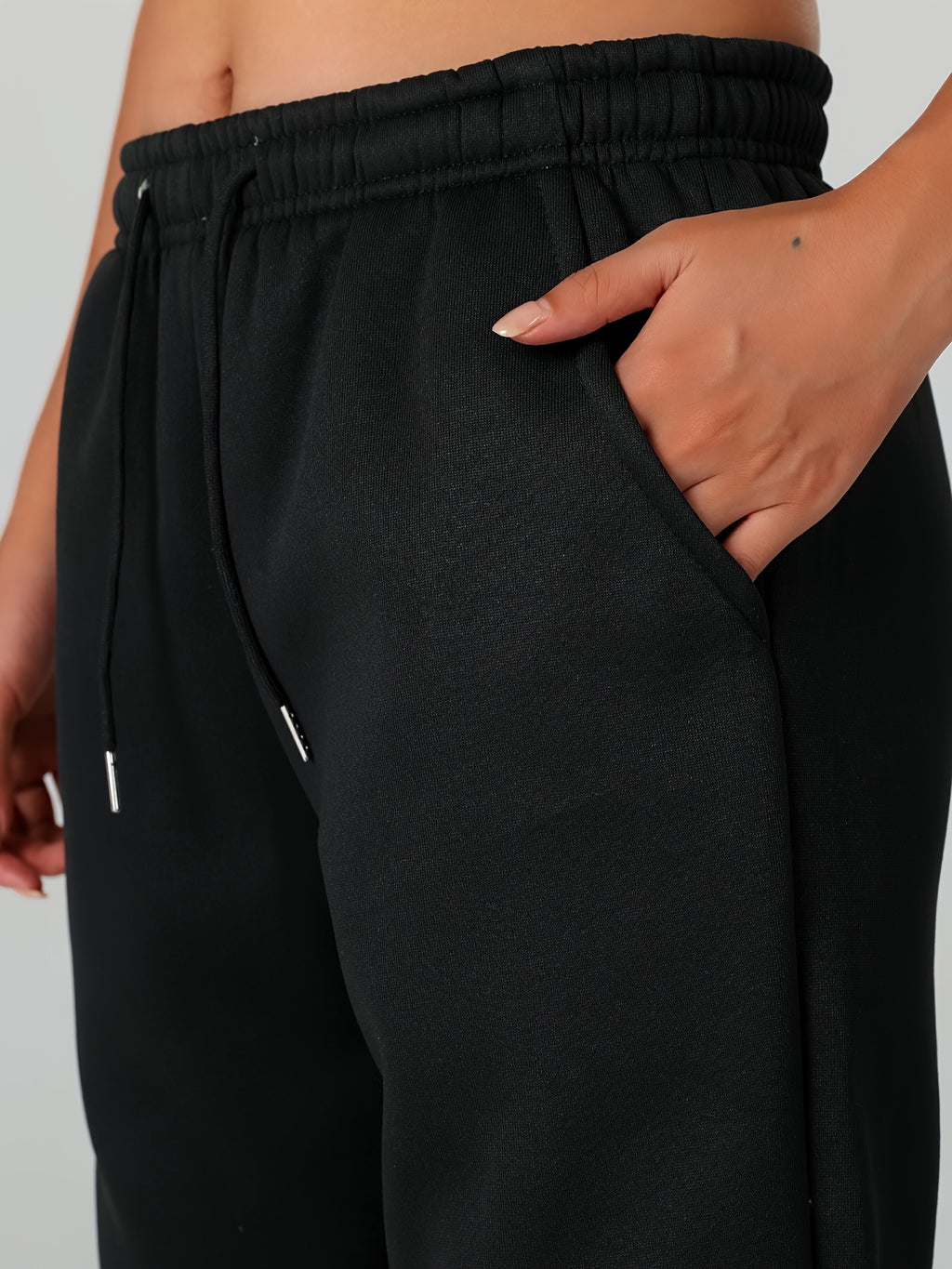 1pc Autumn Winter Women's Long Pants, Fleece-Lined Warm Casual Sports Trousers with Elastic Drawstring Waist, Slant Pockets, Windproof Thermal Cuffed Pants for Winter Daily Home Outing Hiking Leisure Wear