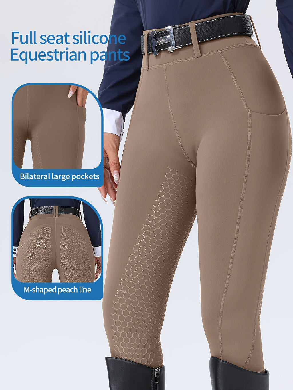 Women's High-Waisted Equestrian Riding Pants - Full Seat Stretch Slim-Fit Bifur Gaps, Durable Machine-Washable Trousers with Pockets for Horseback Riding & All-Season Wear