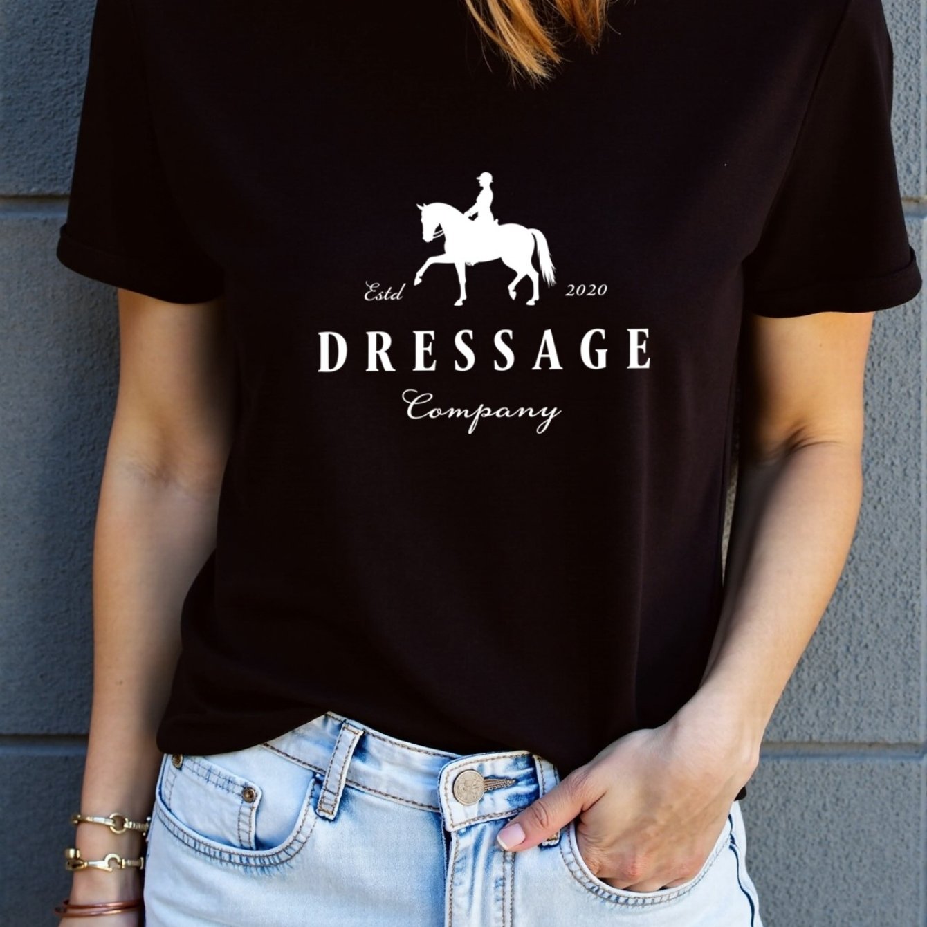 Women'S Elegant Dressage Graphic T-Shirt - White Tee with Black Dressage Text, Soft Breathable Polyester Blend Shirt for Equestrian Events, Casual Attire & Casual Outfits - All-Season Women'S Top, Horse T Shirt, Outdoor Activ