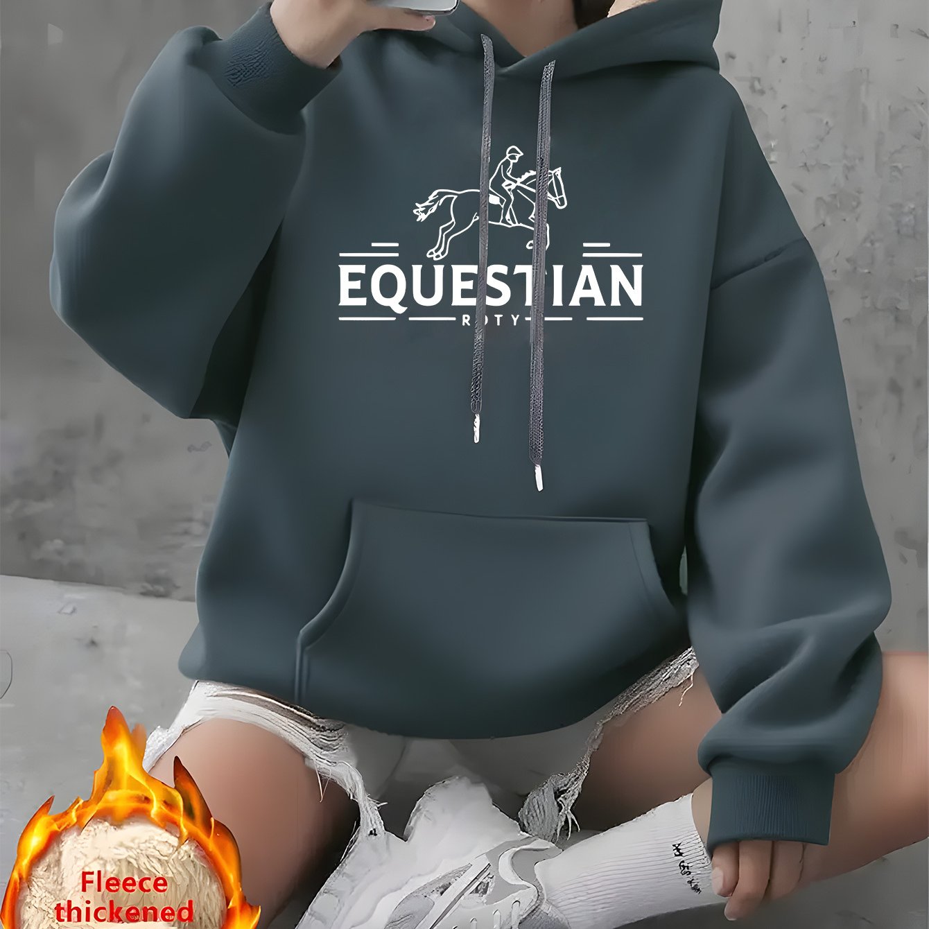 Women'S Equestrian City Horse Riding Graphic Hooded Fleece Sweatshirt - with Lettering & Horse Print, Casual Winter Warmth, Machine Washable, Horse Riding Clothes, Leisure Wear, Cozy Clothing, Durable Fabric, Printed Top, Out