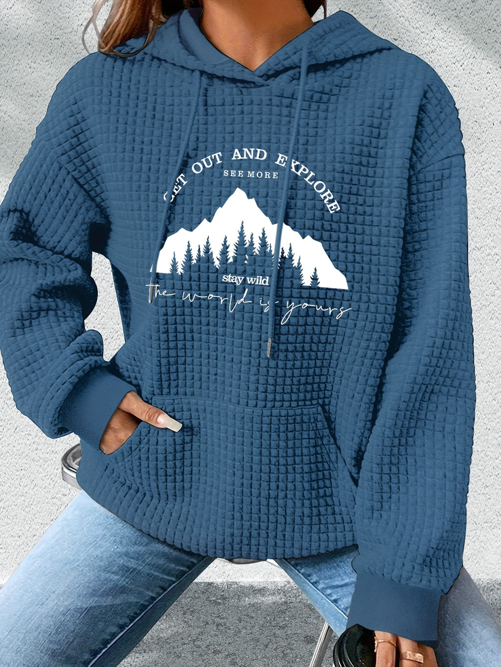 graphic print hoodie, drawstring casual hooded sweatshirt for winter & fall, Women's clothing, Loungewear, Winter Fashion, Urban Style, Geometric Pattern, Cozy Fabric, Quality Stitching, Unisex Style, Printed Hoodie, Women's