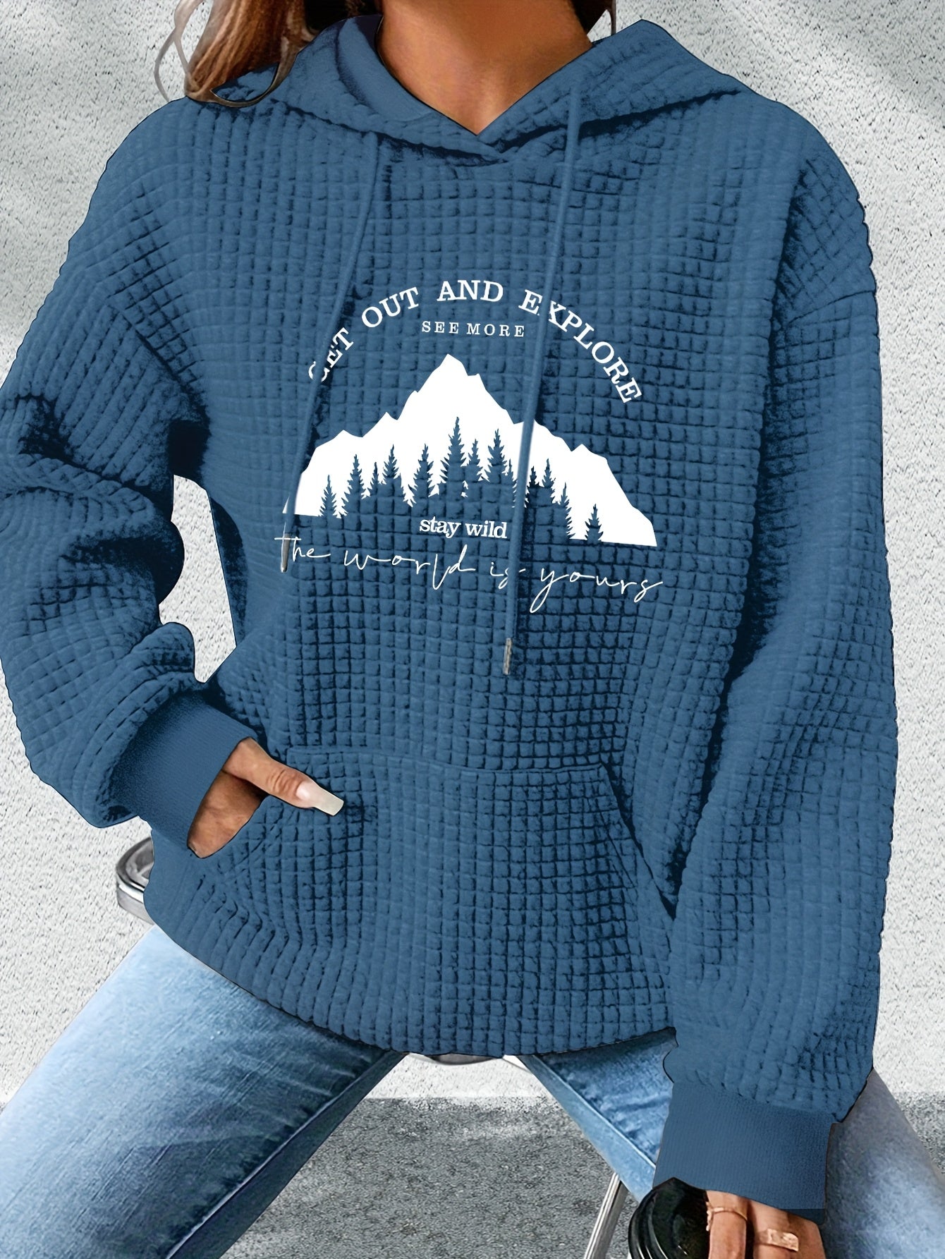 graphic print hoodie, drawstring casual hooded sweatshirt for winter & fall, Women's clothing, Loungewear, Winter Fashion, Urban Style, Geometric Pattern, Cozy Fabric, Quality Stitching, Unisex Style, Printed Hoodie, Women's