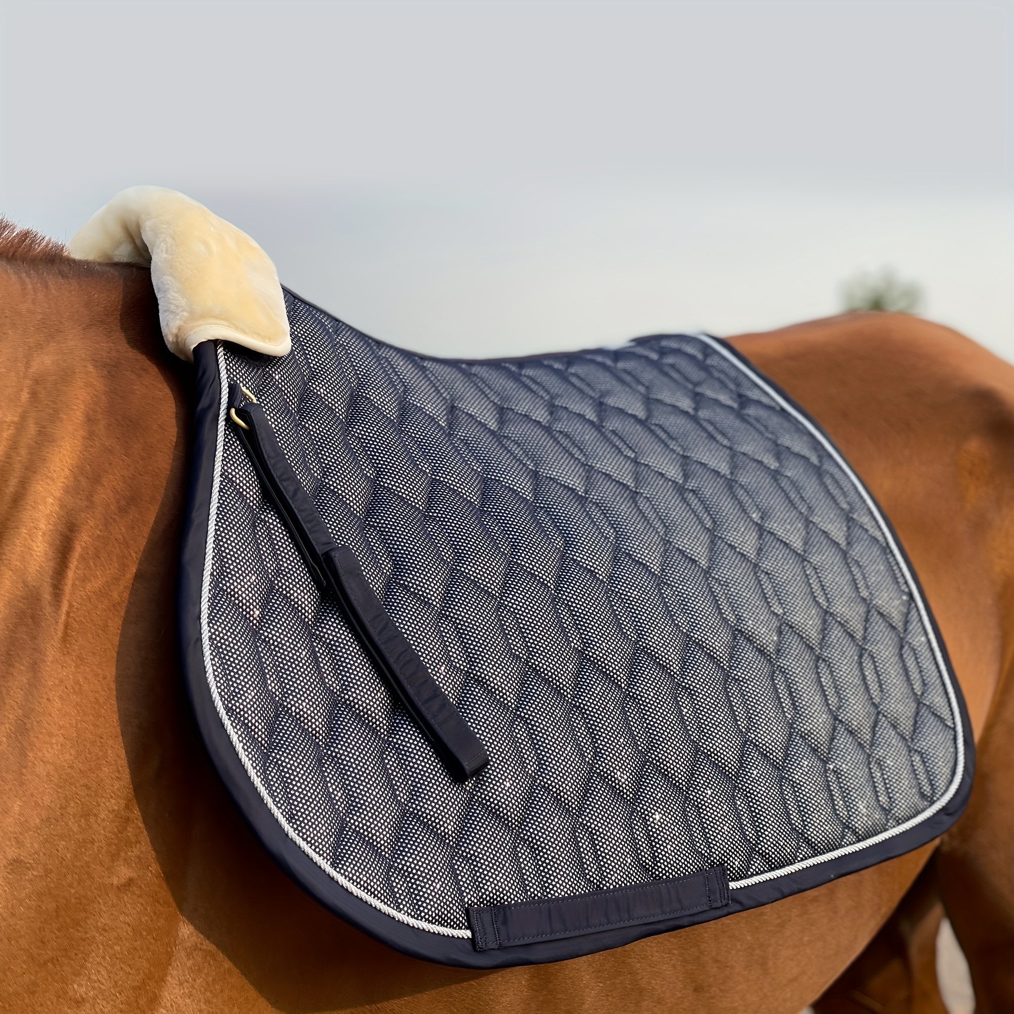 Tappetino Dressage Glitter Mesh con Banda Pelliccia Removibile - Bianco/Viola/Blu