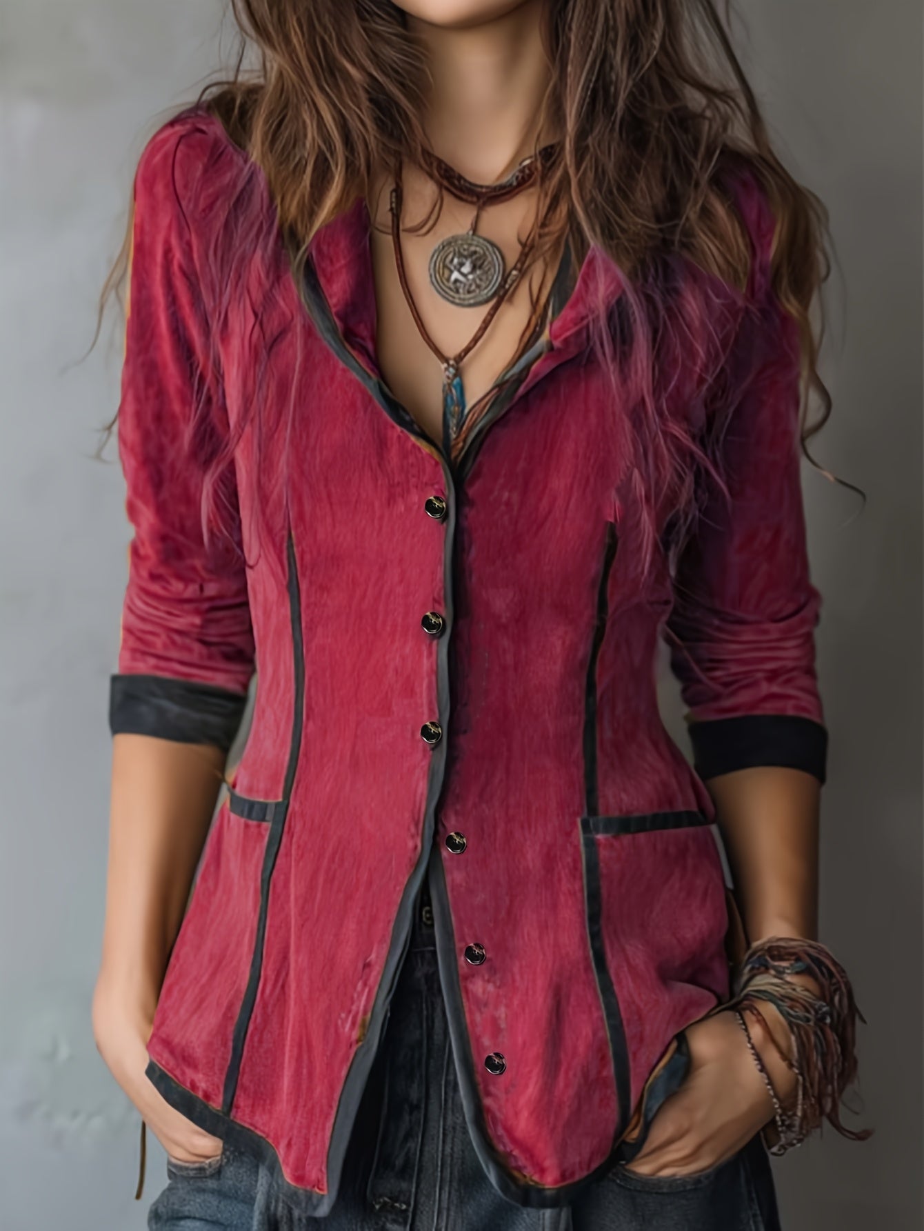 Women's Western Vintage Jacket - Hooded Long Coat with Contrast collar & buttons, All-Season Brown Outerwear for Casual Formal Events - LL168, Versatile Layering, Classic Silhouette, Refined Finish, Fashionconscious Women