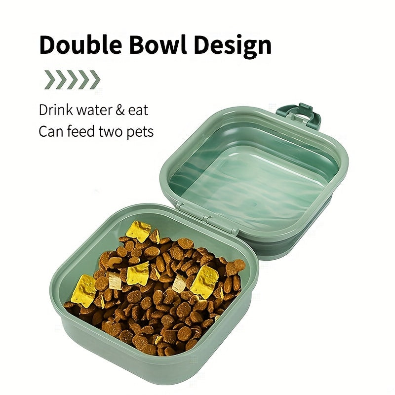 Multifunctional Collapsible Pet Double Bowls Portable Plastic Double-Layer Leak Proof Dog Food Bowl Water Bowl For Pet Outdoor Traveling Camping Walking Supplies