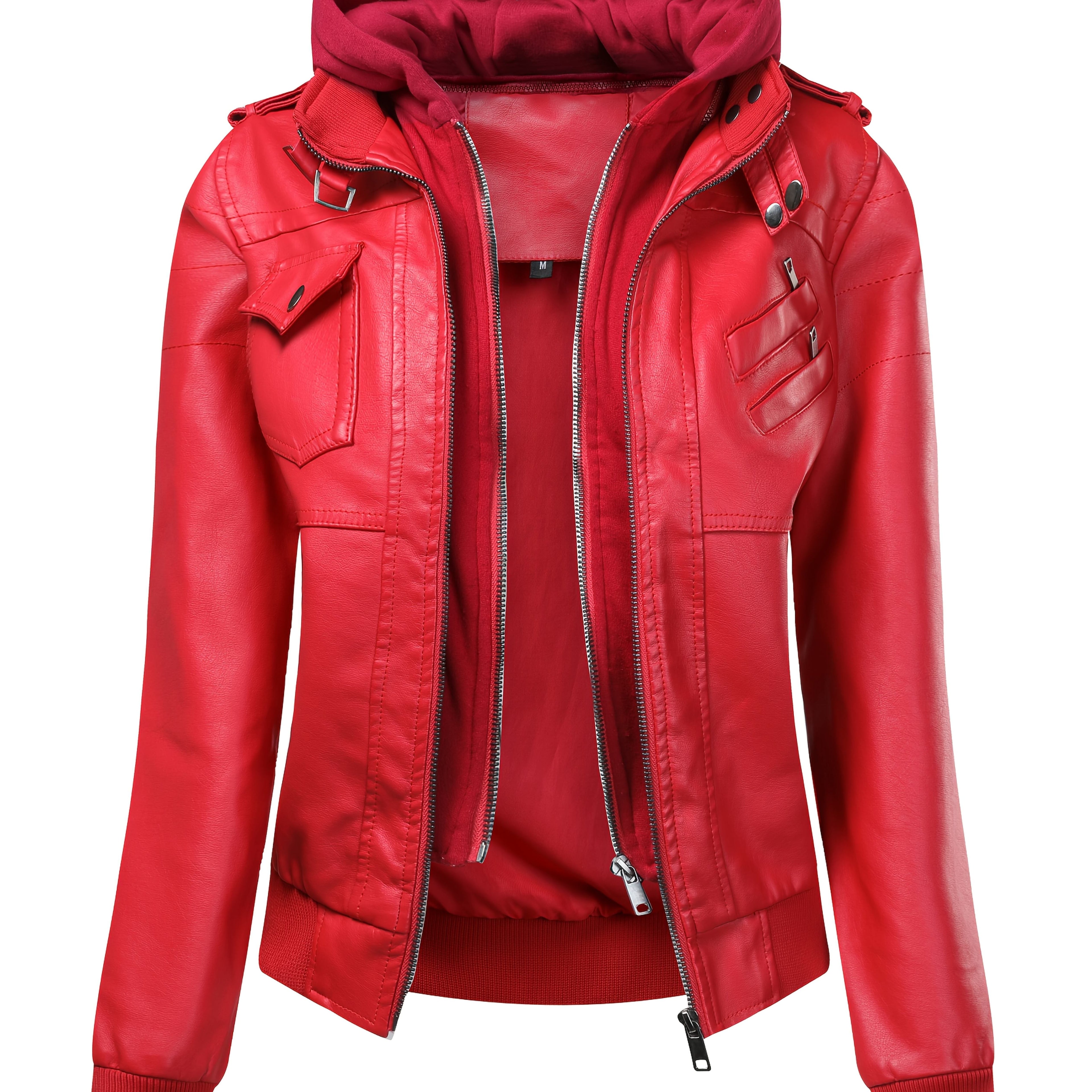 Women's Retro Faux Two-Piece Motorcycle Jacket - Solid Color Machine-Washable Spring/Fall Outerwear with Zippered Pockets & Structured Design, Motorcycle Accessories