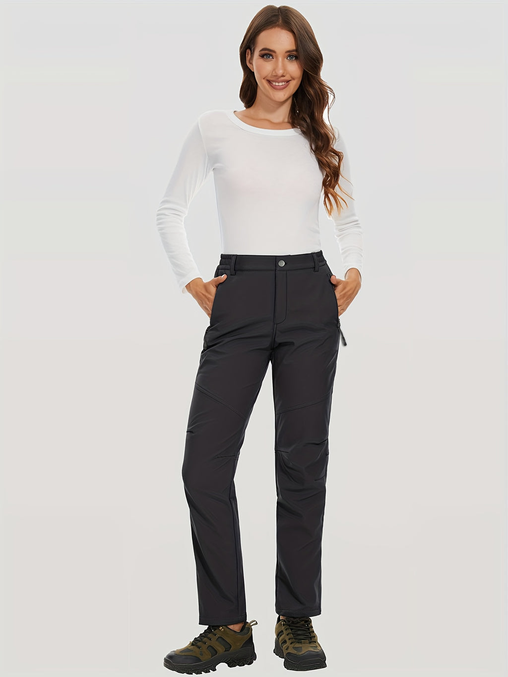 Women'S Thermal Insulated Fleece-Lined Softshell Ski Pants - Winter Warm Hiking Pants with Full-Length Zipper Closure, Snow Skiing Pants for Skiing, Hiking, Outdoor Activities - All-season Casual Outdoor Wear, Hiking Gear, Du