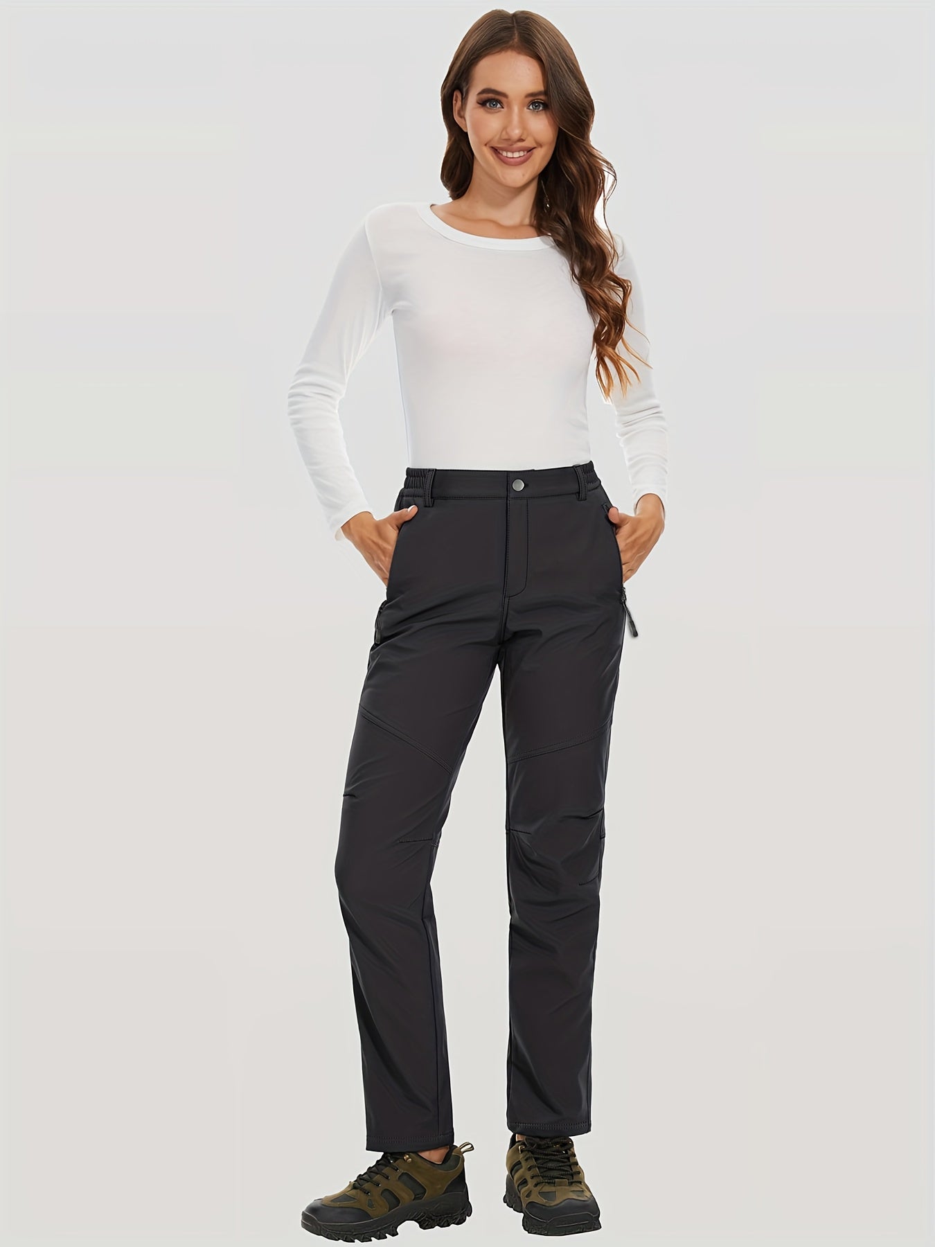 Women'S Thermal Insulated Fleece-Lined Softshell Ski Pants - Winter Warm Hiking Pants with Full-Length Zipper Closure, Snow Skiing Pants for Skiing, Hiking, Outdoor Activities - All-season Casual Outdoor Wear, Hiking Gear, Du