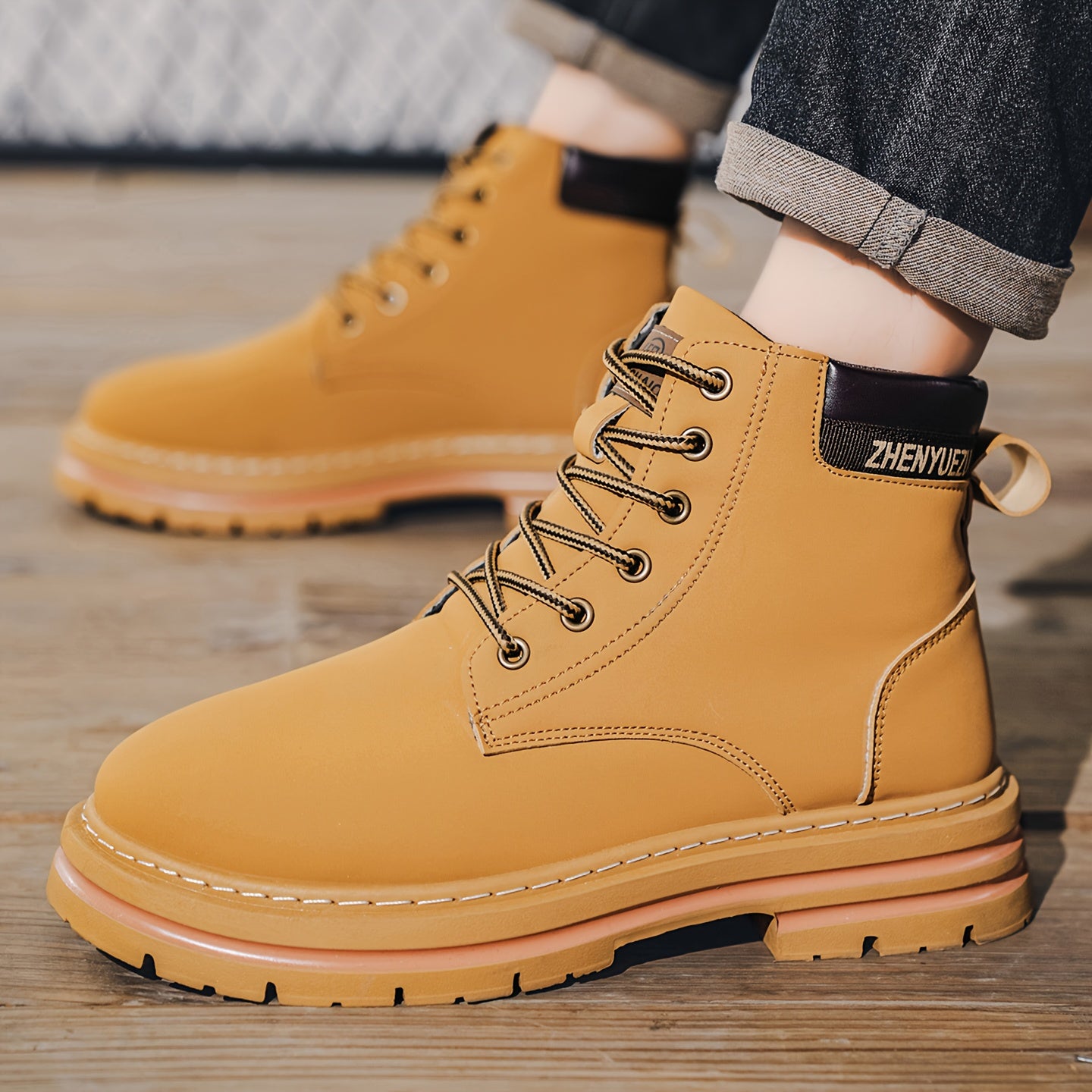 Stivali Uomo Alti Stile British College - Tan/Marrone con Allacciatura