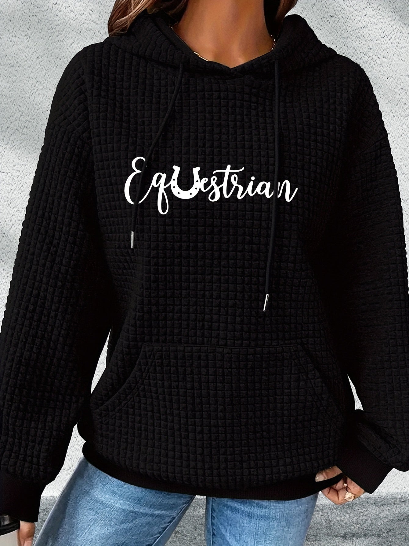 Women's Hoodie - Black with White Cursive Lettering - Hooded Sweatshirt for Horseback Riding, Fall/Winter Casual Pullover - Machine Washable Apparel for Riding Lessons, Shows & Casual Attire, Horse Accessories, Fall Winter We