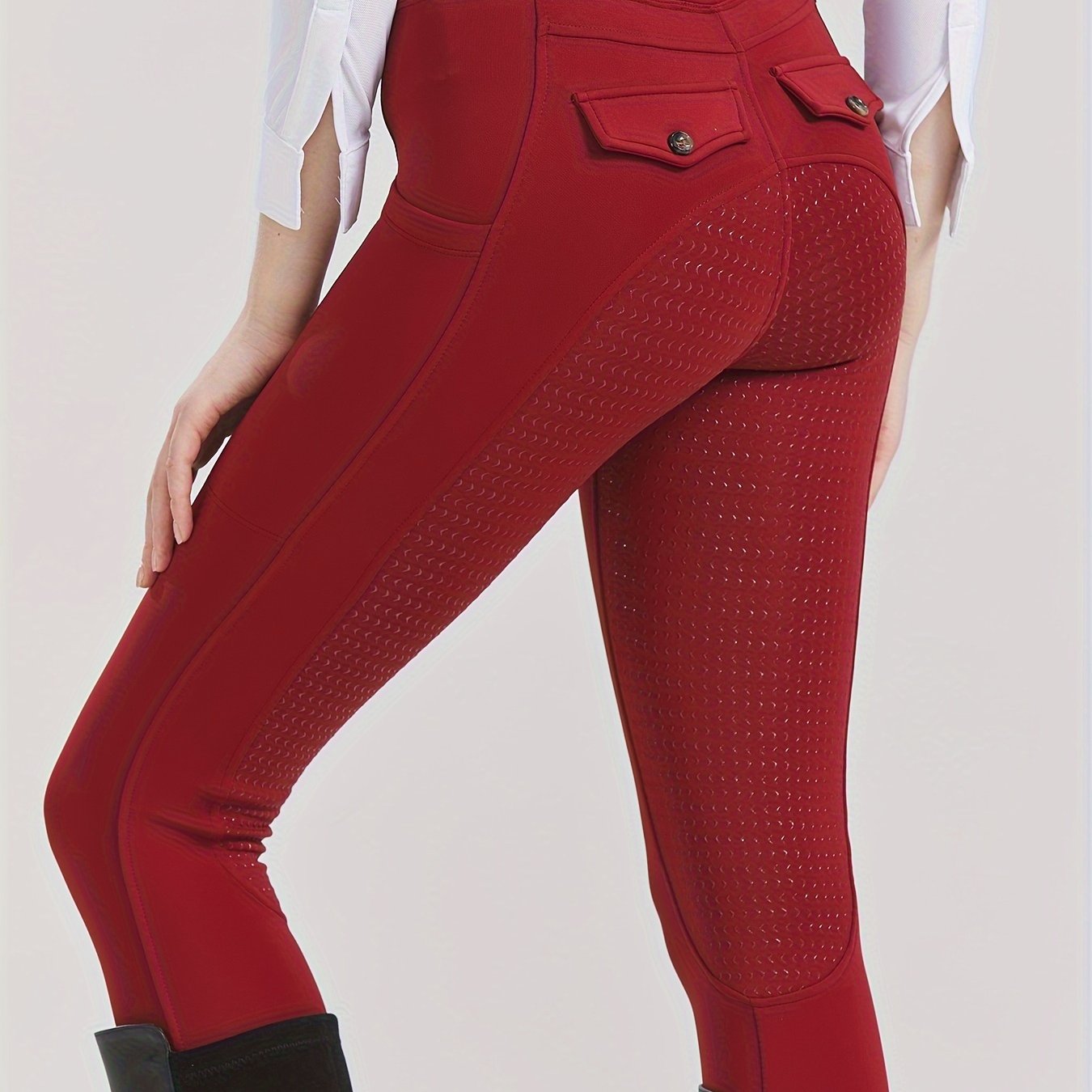 High-Elasticity Brushed Fabric Equestrian Pants with Silicone Grip, All-Season Horse Riding Tights with Pockets, Breathable and Durable