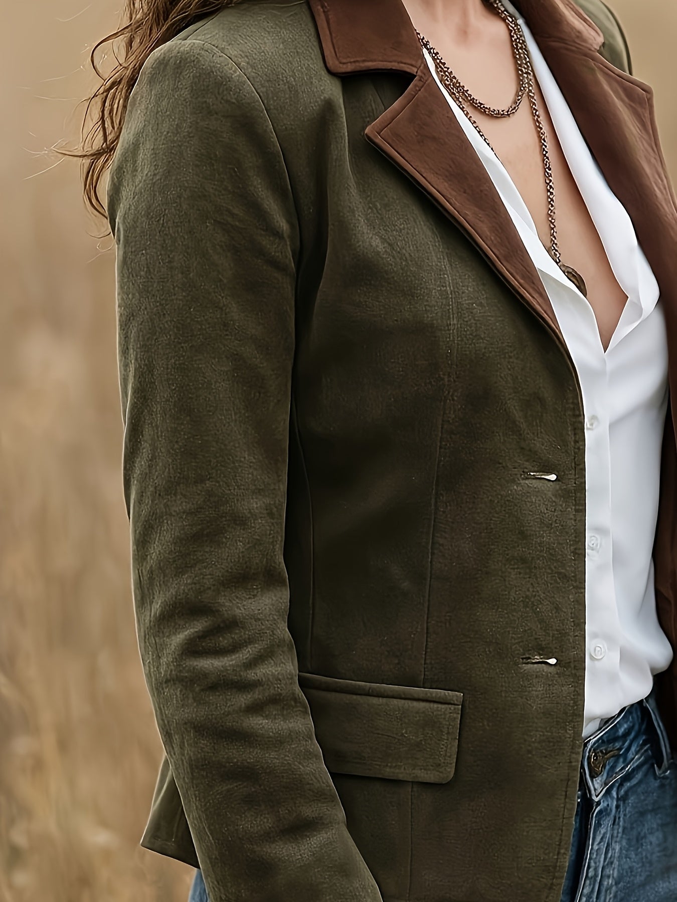 Women'S Vintage Olive Green Jacket - Structured Short Coat with Button Front Closure, Elegant Lapel Collar, Non-Stretch Fabric for Fall/Winter, Everyday & Formal Outfits - Women'S Outerwear Jacket, Winter Clothing, Classic De