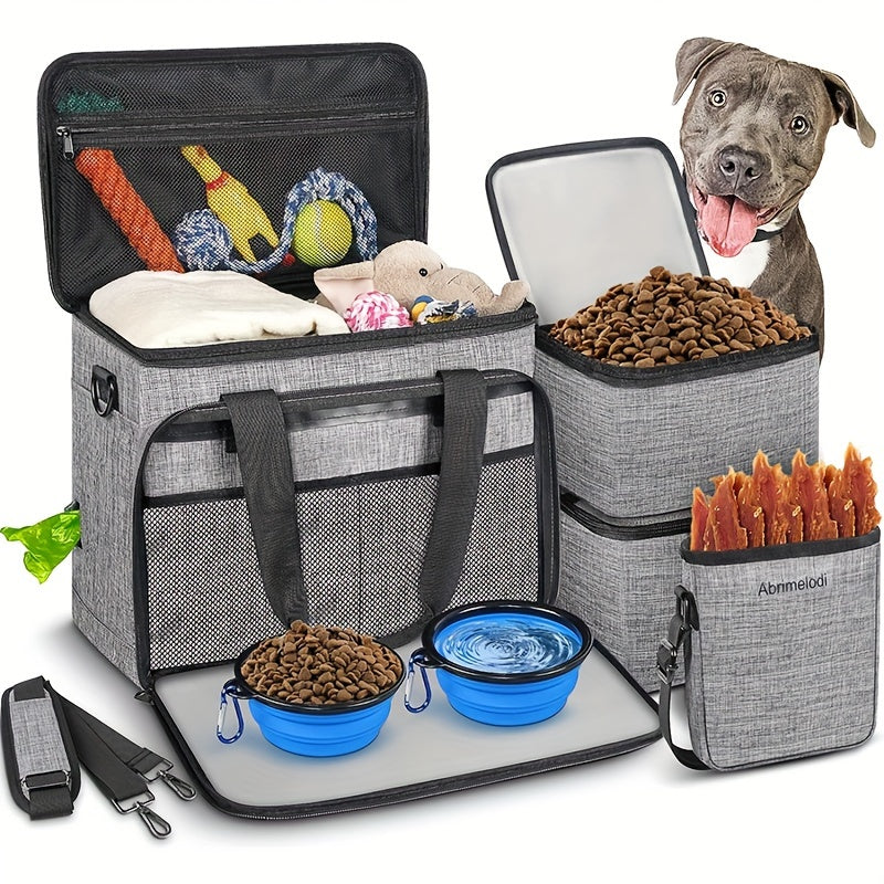 6pcs/set Dog Travel Bag, Large Pet Travel Kit for Supplies Includes 2 Food Containers, 1 Travel Organizer for Dogs, 2 Collapsible Bowls, 1 Treat Pouch, Dog Weekend Overnight Travel Bag Luggage Halloween Gift