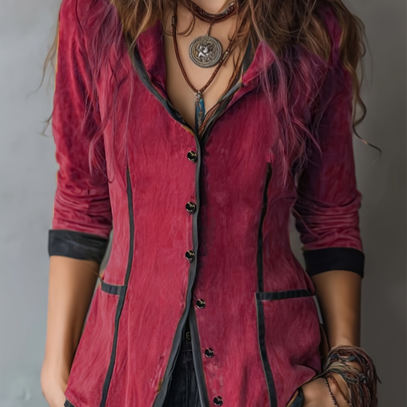 Women's Western Vintage Jacket - Hooded Long Coat with Contrast collar & buttons, All-Season Brown Outerwear for Casual Formal Events - LL168, Versatile Layering, Classic Silhouette, Refined Finish, Fashionconscious Women