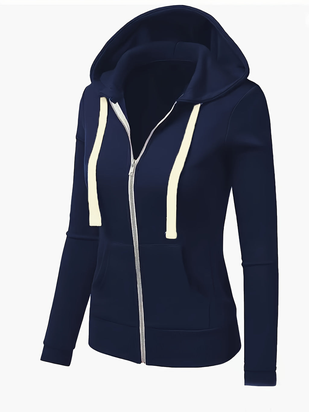 Women's Full-Zip Hoodie - Soft Inner Lining, Front Zipper Closure, Side Pockets - All-Season Casual Outerwear - Machine Washable Women's Jacket (Black/with Accents), Comfortable Clothing, Striped Drawstring Hood, Durable Fabr