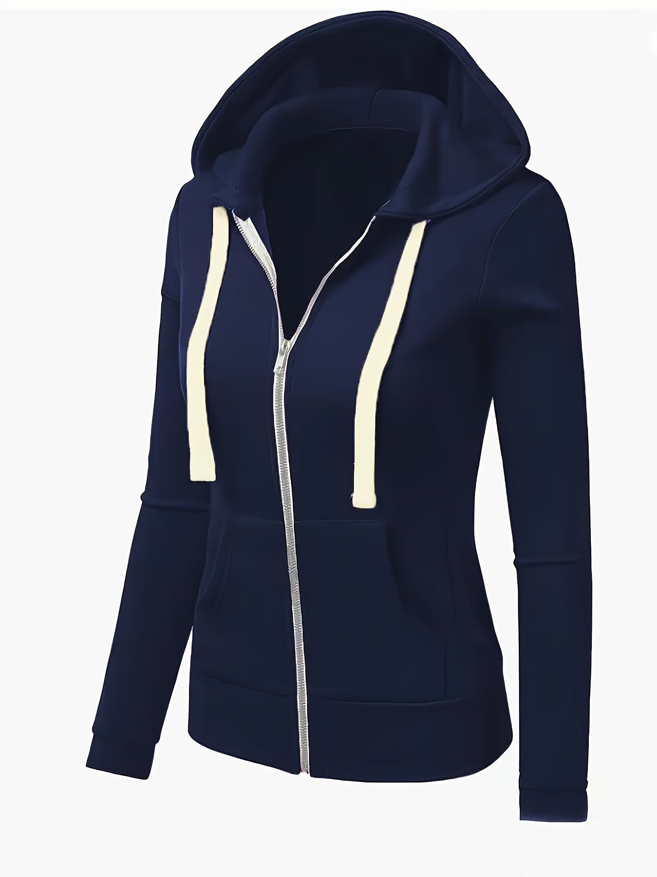 Women's Full-Zip Hoodie - Soft Inner Lining, Front Zipper Closure, Side Pockets - All-Season Casual Outerwear - Machine Washable Women's Jacket (Black/with Accents), Comfortable Clothing, Striped Drawstring Hood, Durable Fabr