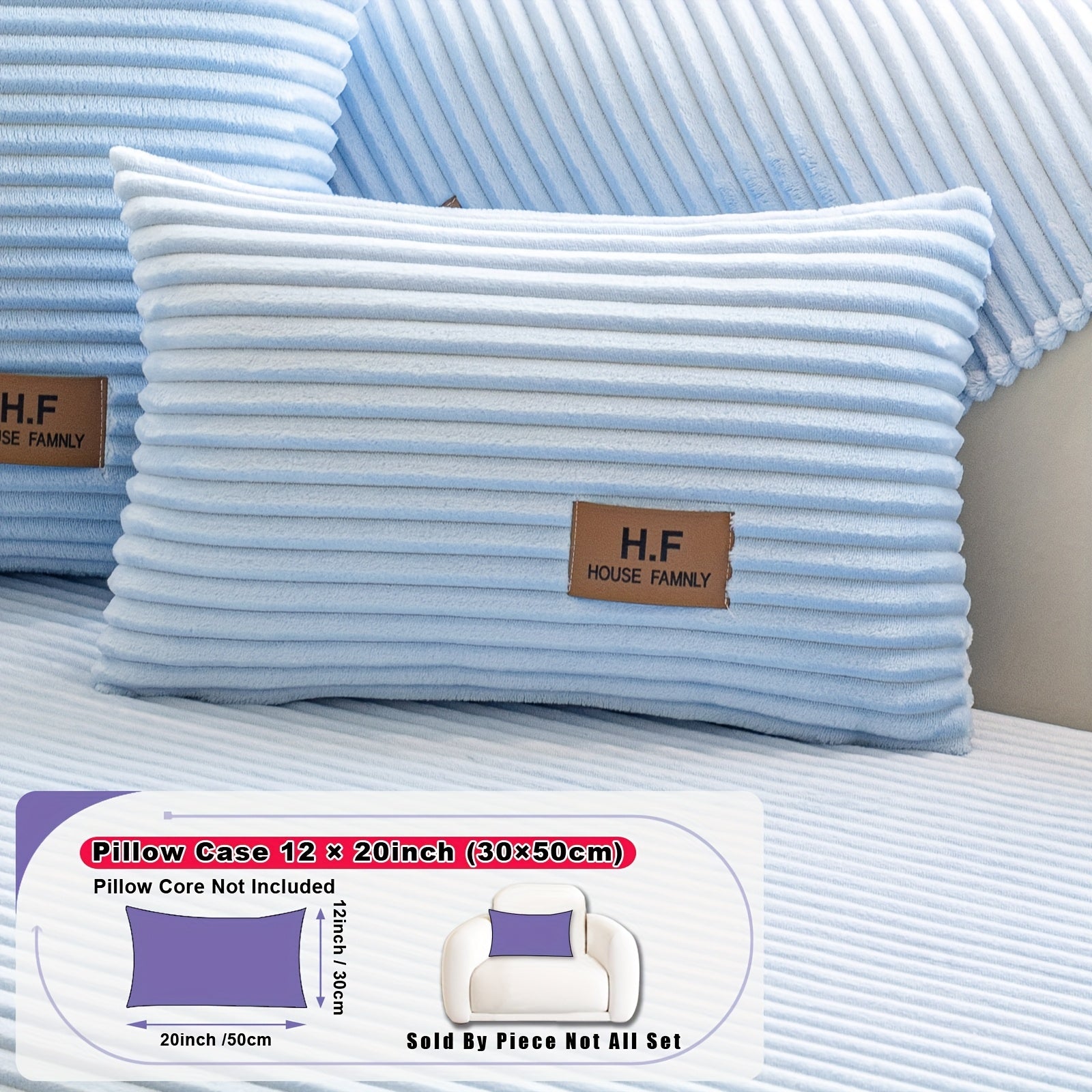 1pc HF Modern Plush Flannel Sofa Cushion Cover - Pet-Friendly Non-Slip Sofa Protector with Striped Design & Leather-Like Patches, Machine Washable Furniture Cover for 3/2/4-Seater, Living Room, Bedroom, Office Decor, Bedroom