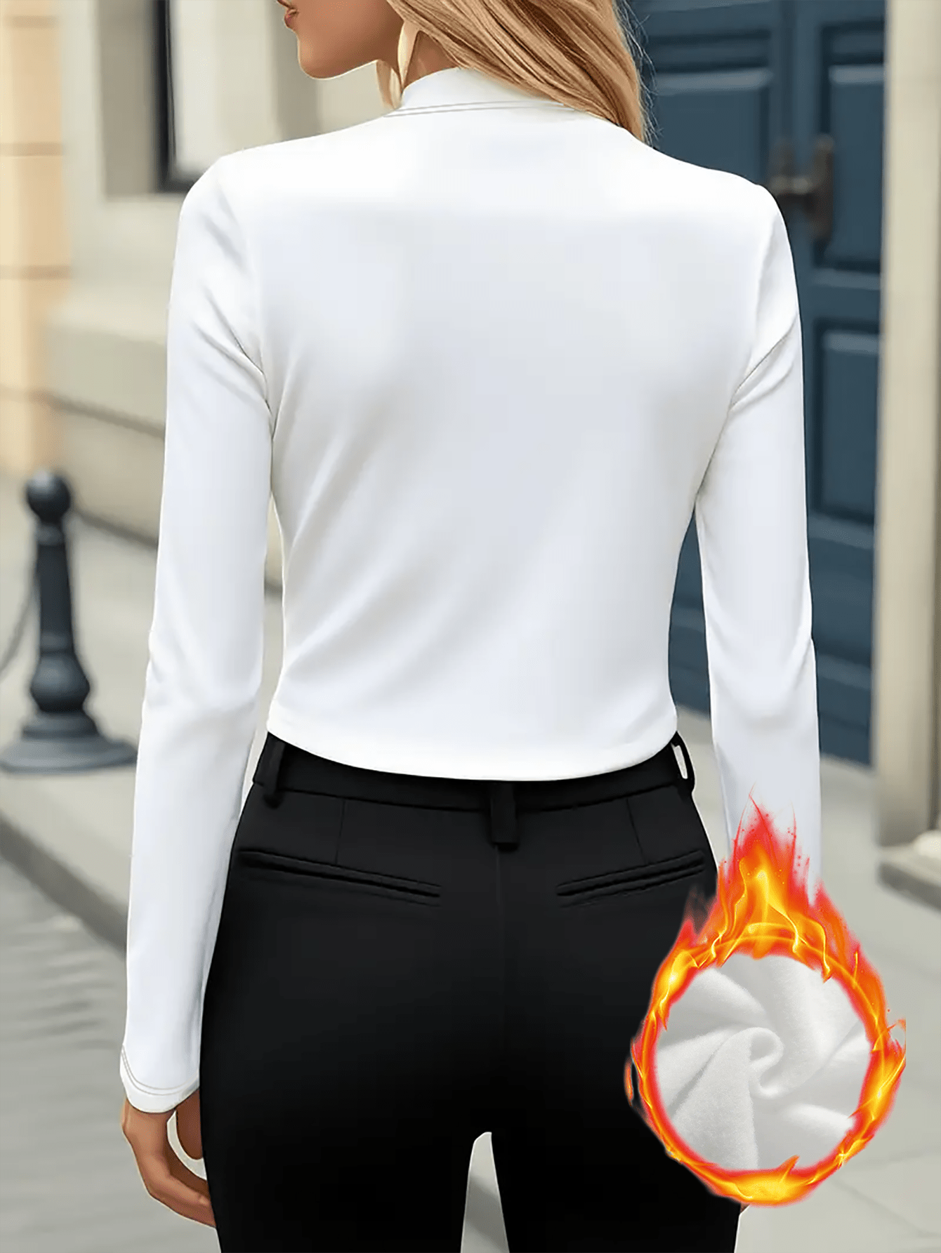 Women's Elegant Half-Turtleneck Long Sleeve Shirt with Royal V-Mark Equestrian Print - Soft Stretch German Fleece-like Fabric, Warm Winter Top for Casual & Formal Outfits, Horseback Riding Motif & Letter V Design, Versatile L