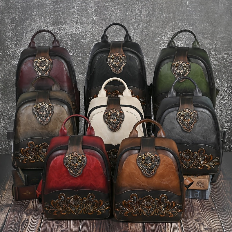 Women's Vintage Western Boho Backpack - Large Capacity Handbag with Floral & Lace-like Paisley Print, Adjustable Shoulder Straps, Golden-Tone Hardware (Coffee/Dark Brown/Tortoiseshell),, Travel