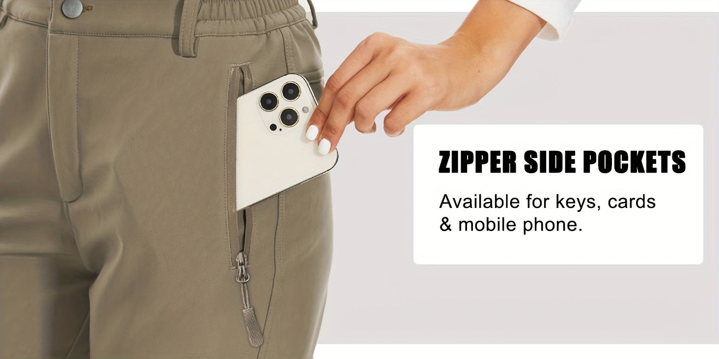 Women'S Thermal Insulated Fleece-Lined Softshell Ski Pants - Winter Warm Hiking Pants with Full-Length Zipper Closure, Snow Skiing Pants for Skiing, Hiking, Outdoor Activities - All-season Casual Outdoor Wear, Hiking Gear, Du