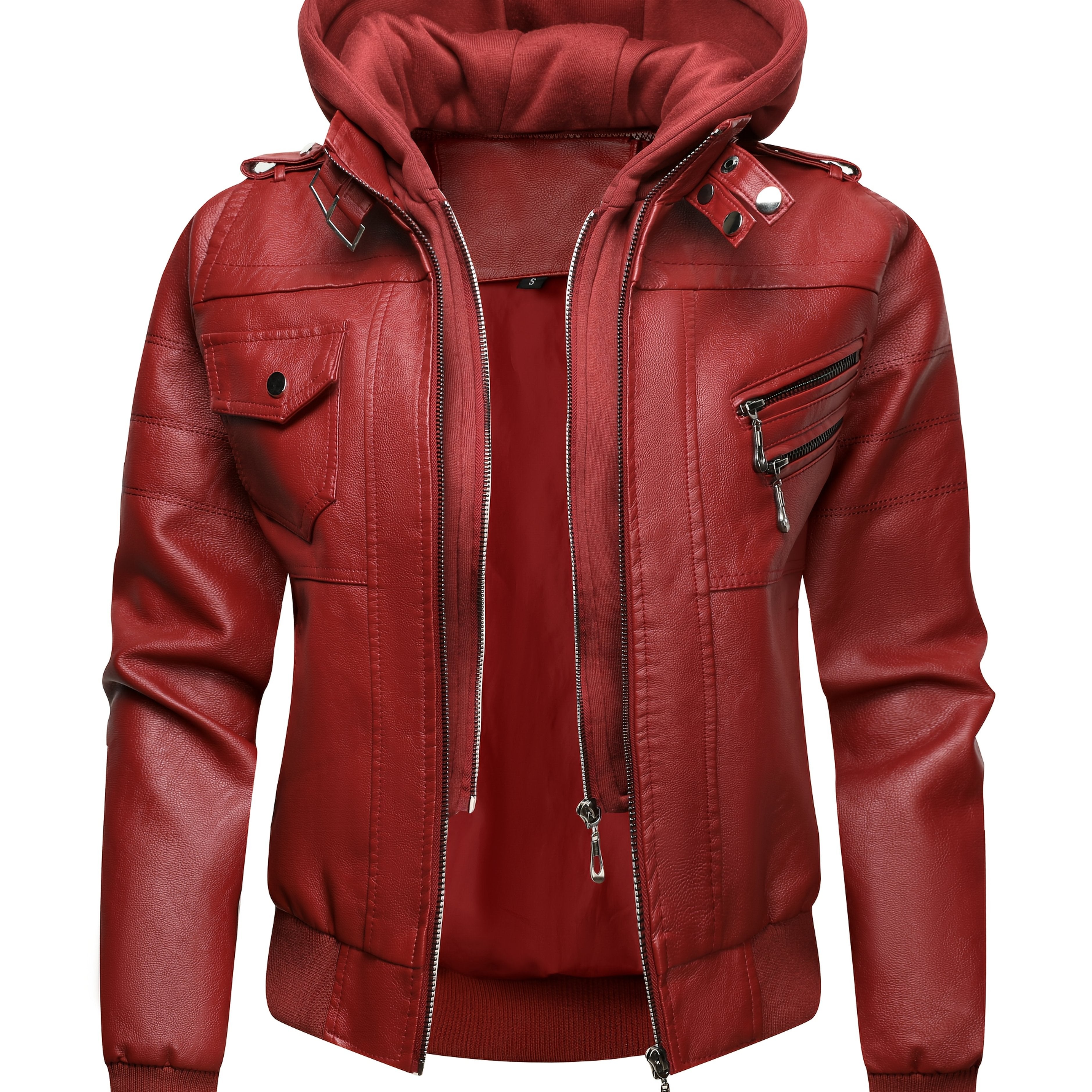 PUPU Women's Retro Leather Jacket - Black Long Sleeve Zipper Front Jacket with Pockets, Machine Washable Casual Outerwear for All Seasons