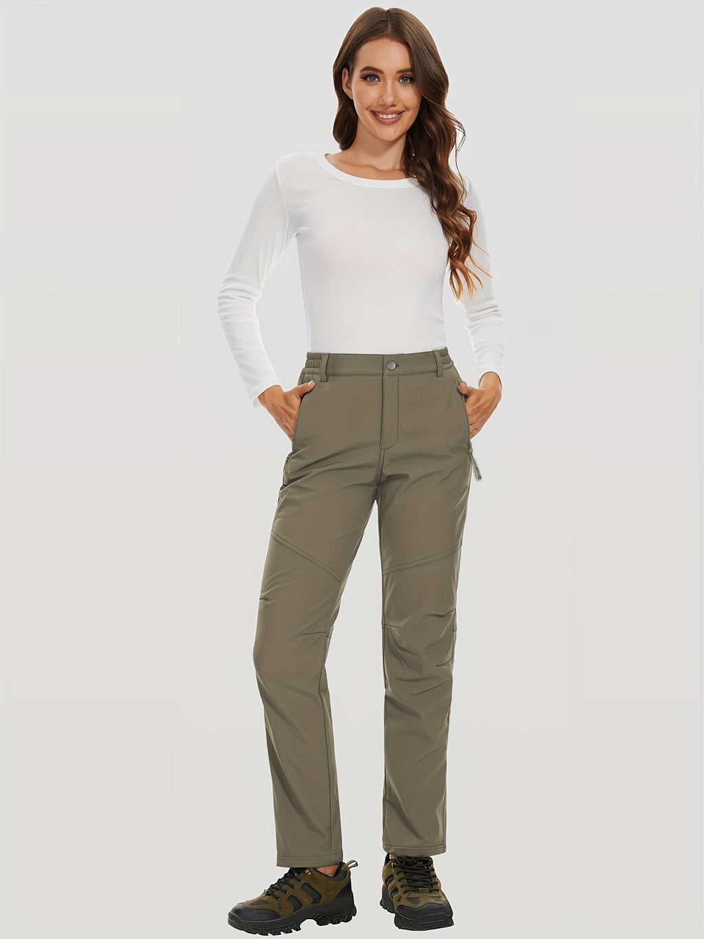 Women'S Thermal Insulated Fleece-Lined Softshell Ski Pants - Winter Warm Hiking Pants with Full-Length Zipper Closure, Snow Skiing Pants for Skiing, Hiking, Outdoor Activities - All-season Casual Outdoor Wear, Hiking Gear, Du