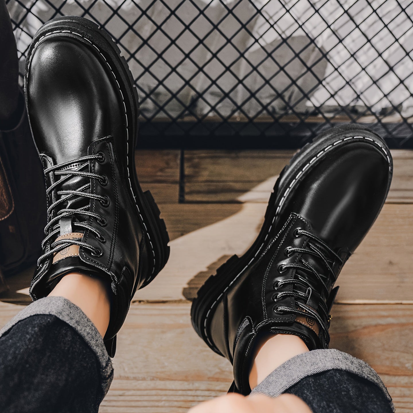 Stivali Uomo Alti Stile British College - Tan/Marrone con Allacciatura