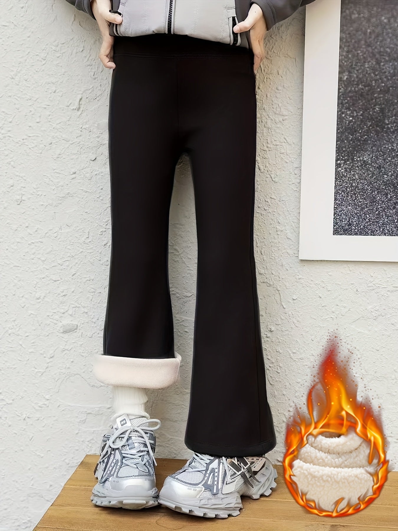 Girls' Winter -Like Bell-Bottom Pants - Thick Trousers with Flared Leg, Slim-Fit for Ice Skating, Skiing & Outdoor Play, Machine Washable Cold-Weather Pants for (Warm Stretchable Winter Wear), Perfect for Outdoor