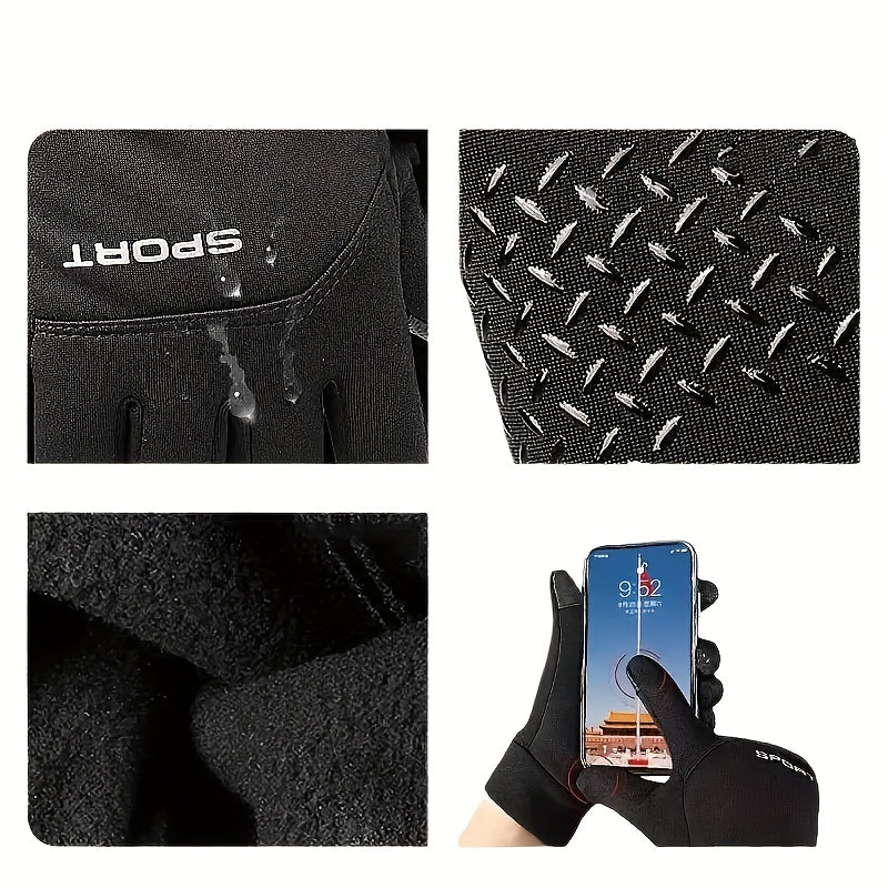 Men'S Winter Outdoor Thermal Gloves - Touchscreen Compatible, Adjustable Drawstring Closure, Breathable Nylon & Polyester Blend, Ideal for Sports, Cycling, and Skiing, Winter Sports Gear | Adjustable Gloves | Durable Gloves,