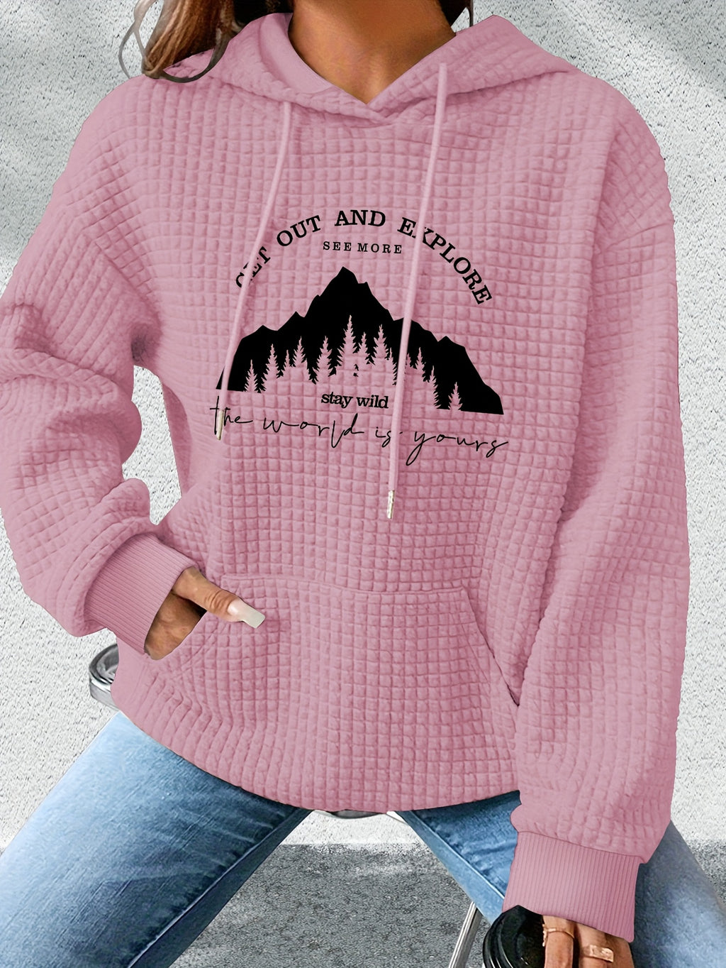 graphic print hoodie, drawstring casual hooded sweatshirt for winter & fall, Women's clothing, Loungewear, Winter Fashion, Urban Style, Geometric Pattern, Cozy Fabric, Quality Stitching, Unisex Style, Printed Hoodie, Women's