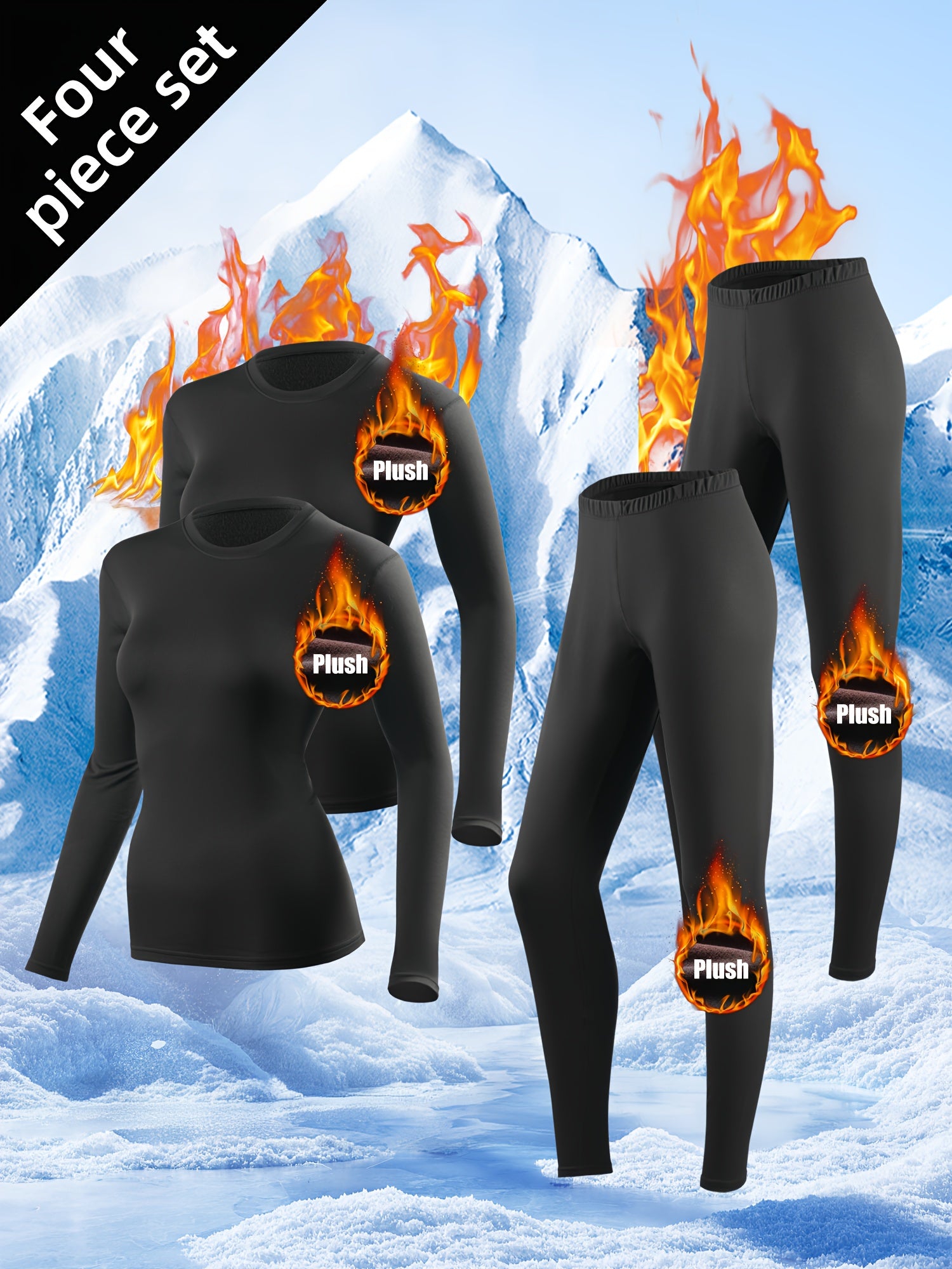 4pcs Autumn Set for Women: Warm Underwear, Fleece-Lined Thermal Base Layer Top and Pants for Winter