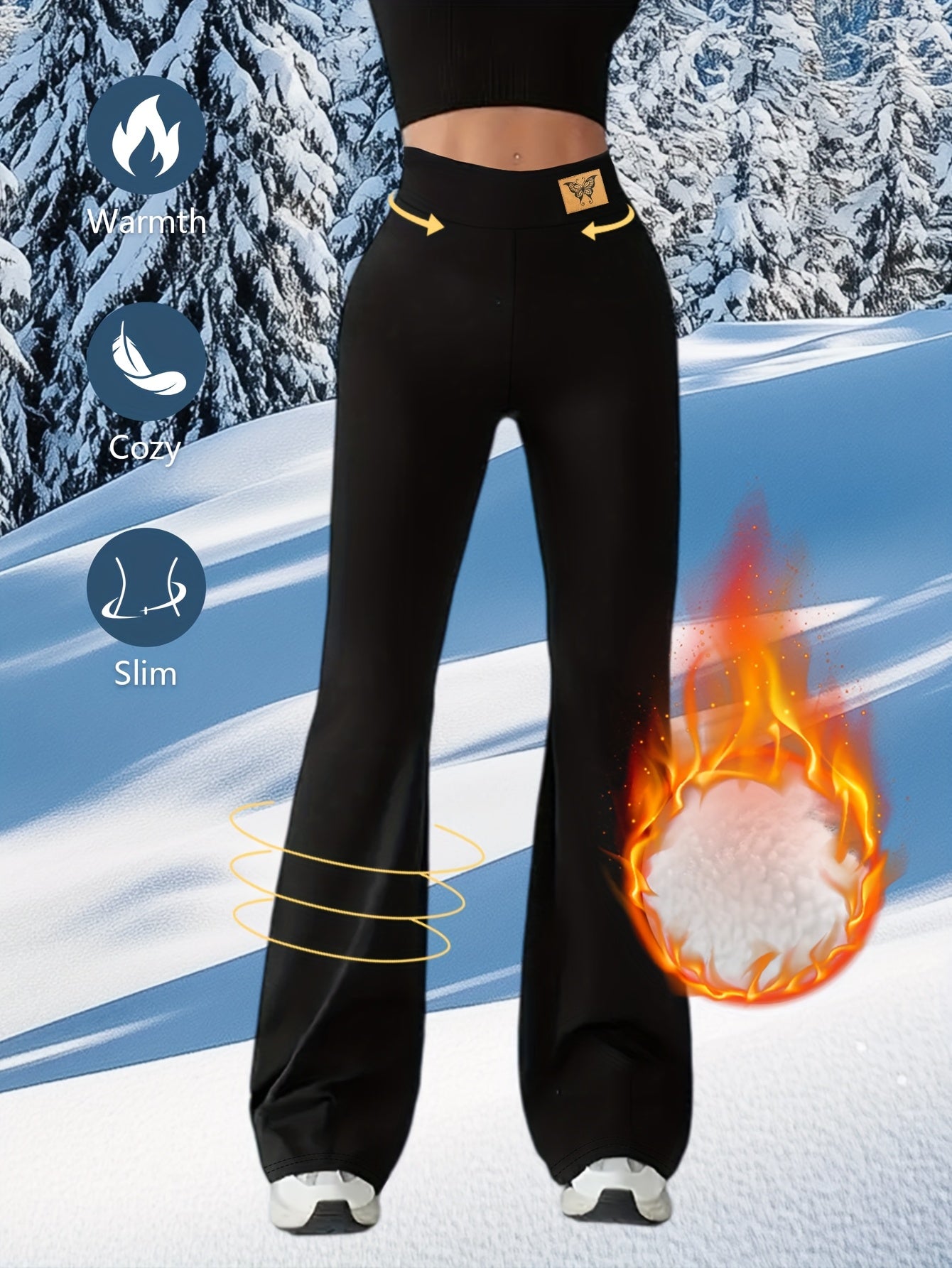 Women's Thermal Leg Warmth Winter & Fall High-Waisted Wide-Leg Pants - Thermal Insulating Tights with Belt Loop, Thickened Leg Warmth for Cold Weather, Solid Black Jumbo Length Pants for Layering & Floor, Hand Washable (No Dr